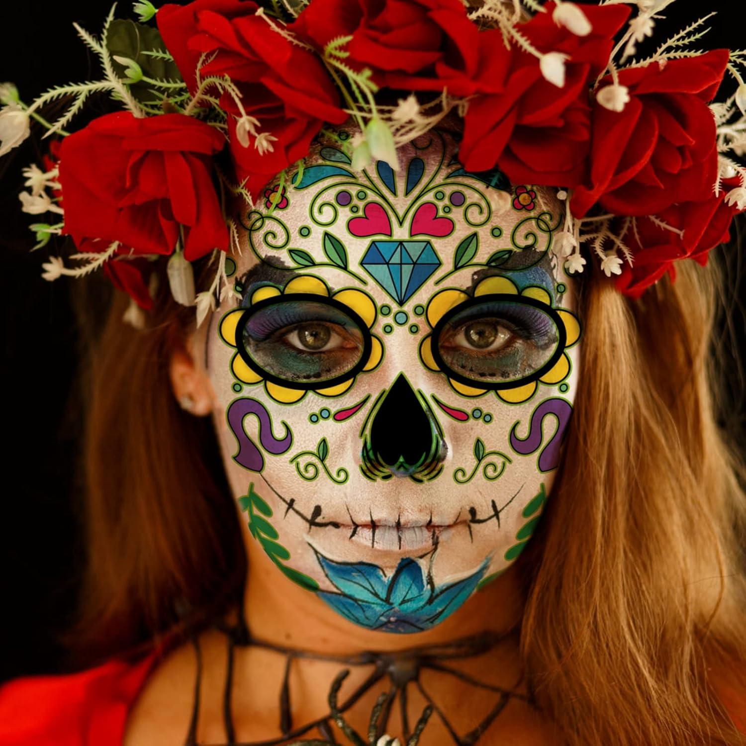 Tatuajes Faciales Temporales Día de los Muertos HYASIA - 10 Piezas