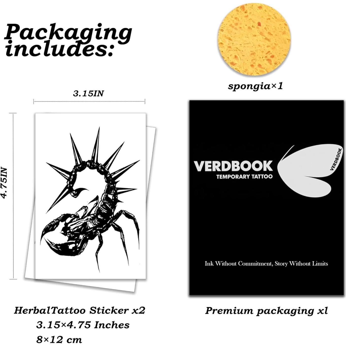 Kit de Tatuajes Temporales Impermeables VERDBOOK - 2 Hojas