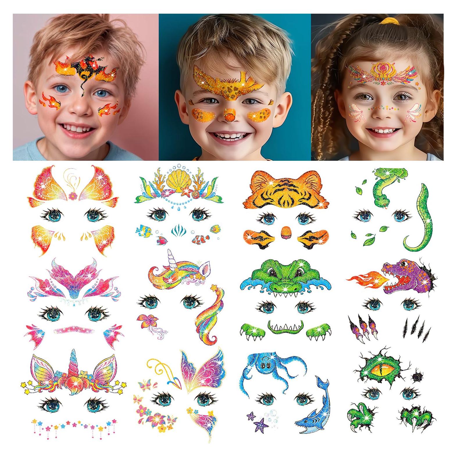 Tatuajes Faciales Brillantes Leesgel - 24 Piezas para Niños