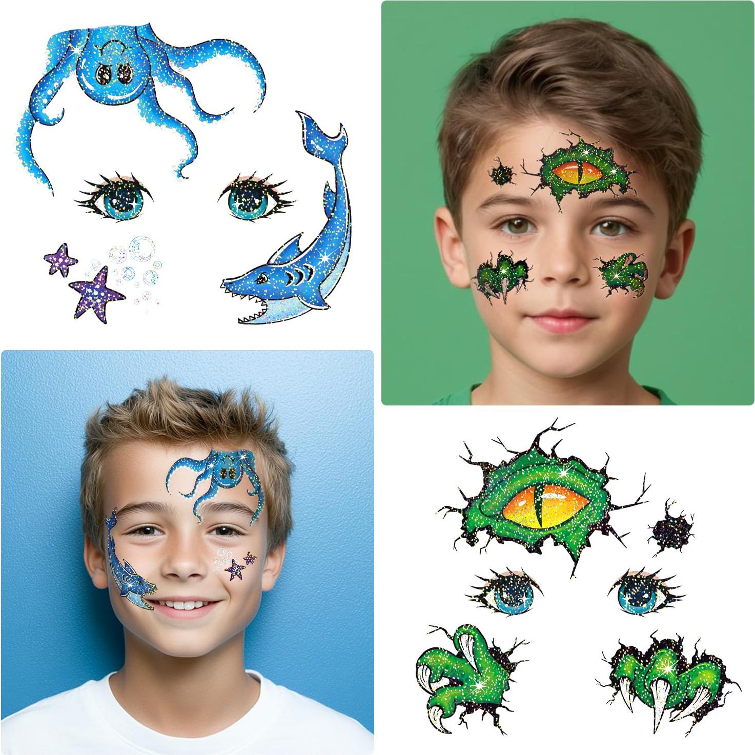 Tatuajes Faciales Brillantes Leesgel - 24 Piezas para Niños