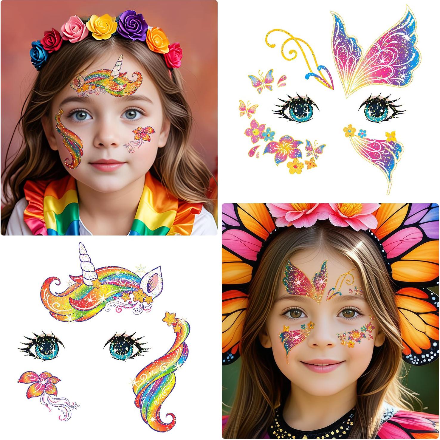 Tatuajes Faciales Brillantes Leesgel - 24 Piezas para Niños