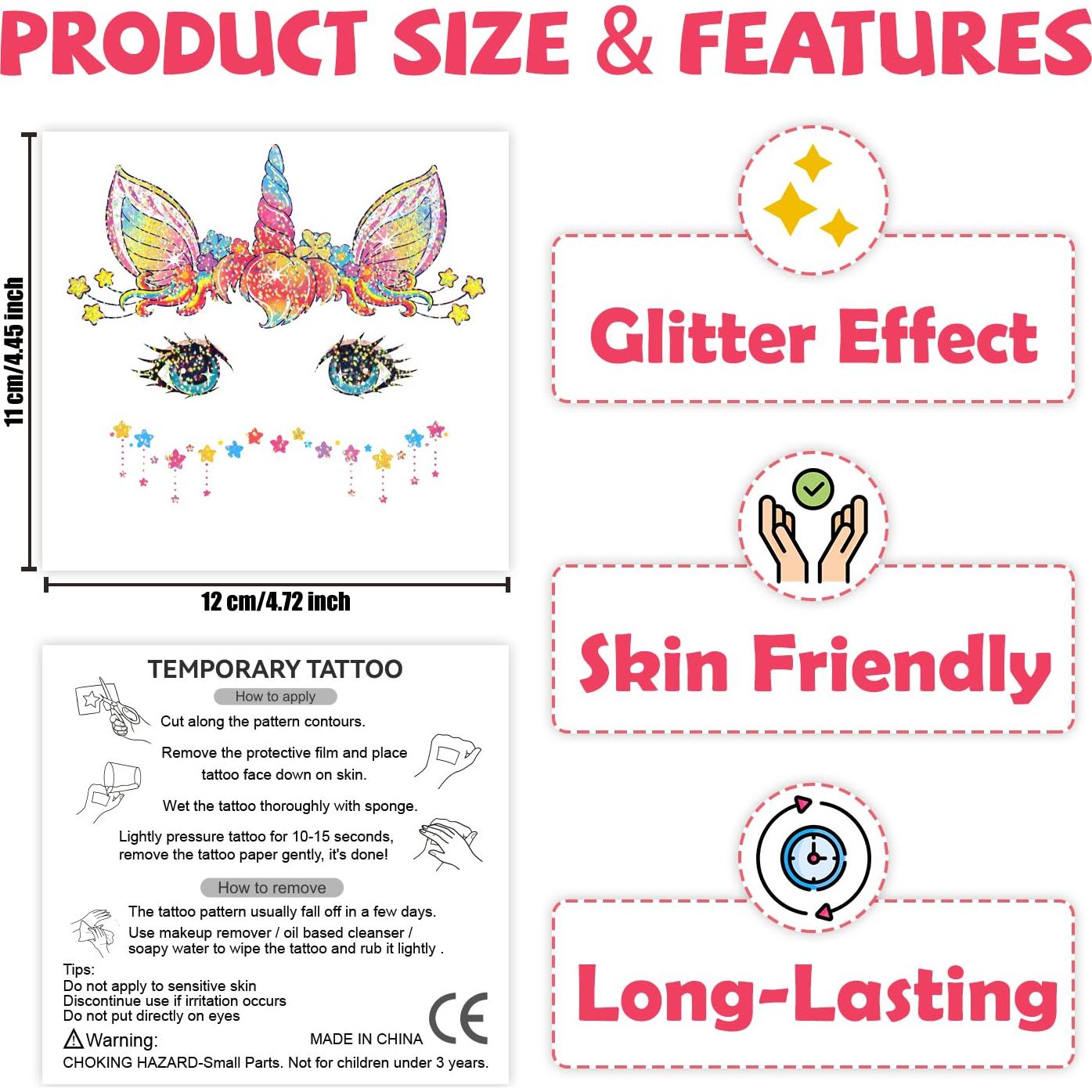 Tatuajes Faciales Brillantes Leesgel - 24 Piezas para Niños