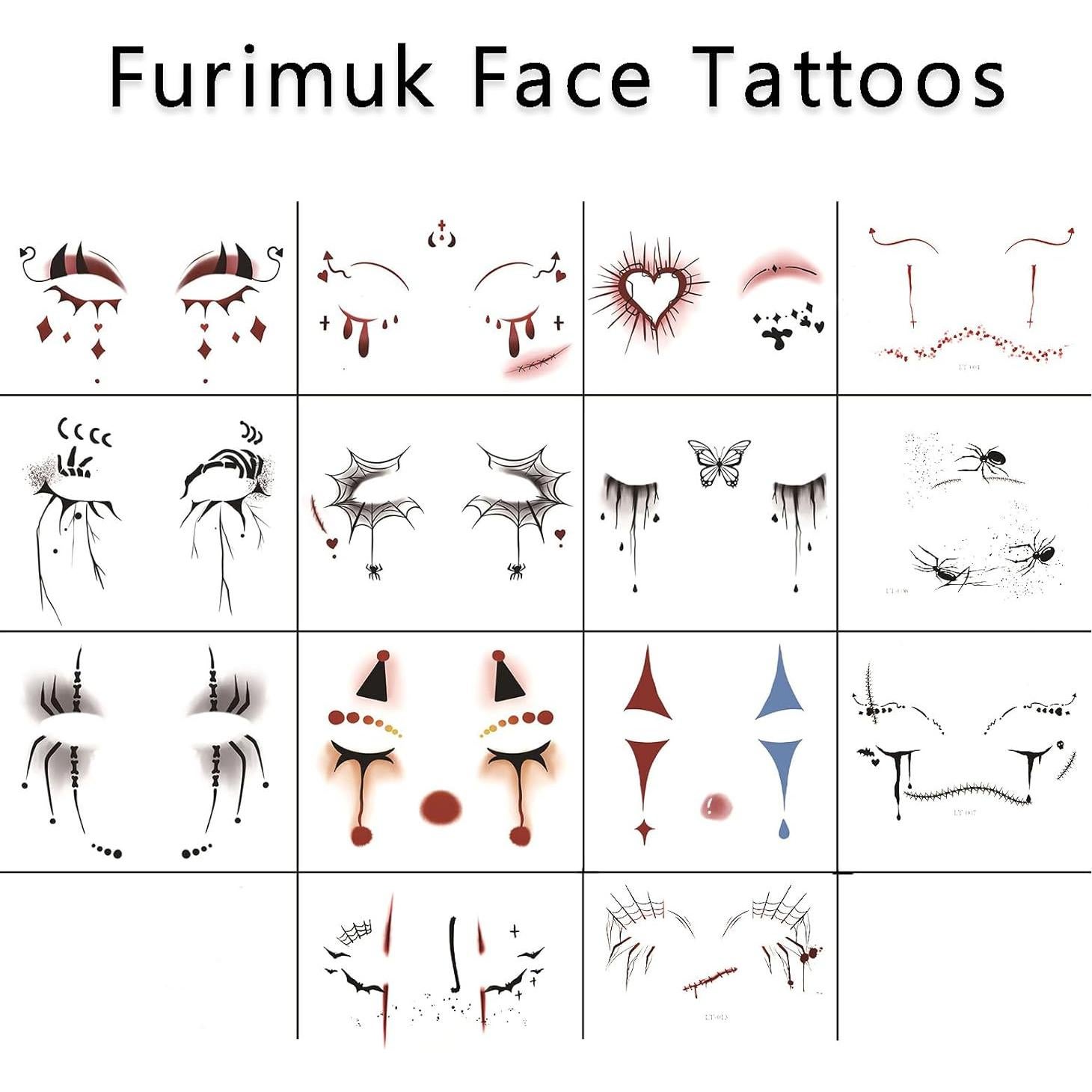 14 Hojas Tatuajes Temporales Halloween Furimuk - Maquillaje Facial