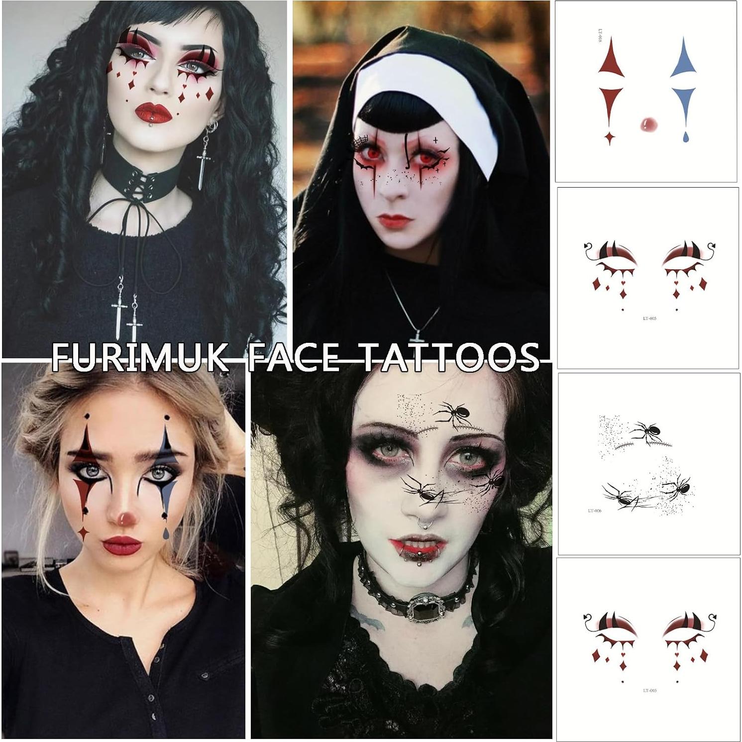 14 Hojas Tatuajes Temporales Halloween Furimuk - Maquillaje Facial