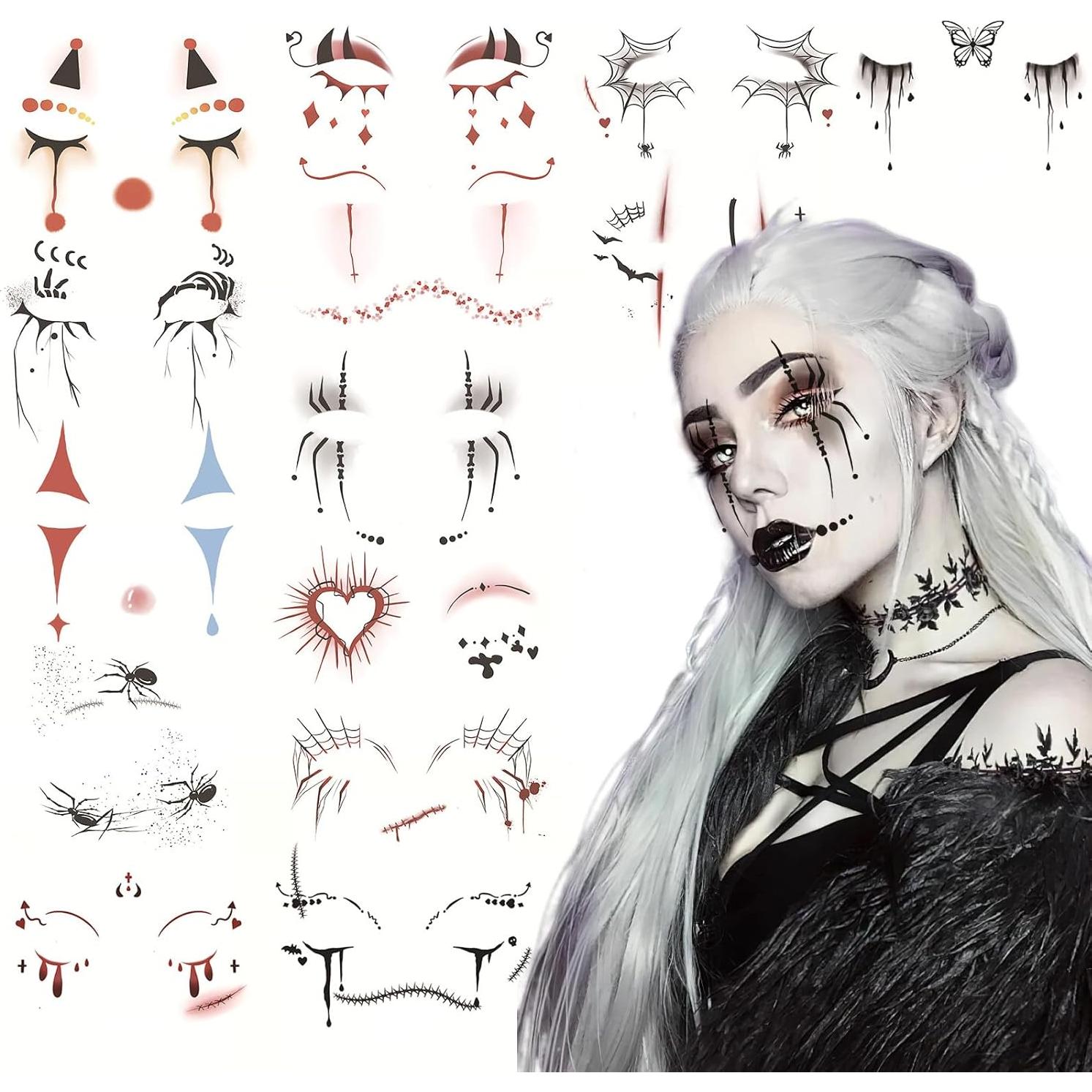 14 Hojas Tatuajes Temporales Halloween Furimuk - Maquillaje Facial