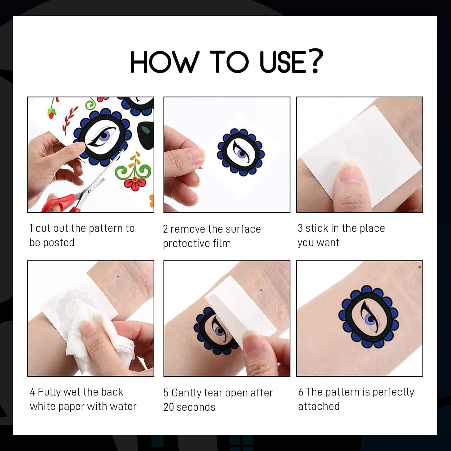 Tatuajes Temporales Día de los Muertos ZiYin - 10 Hojas Faciales