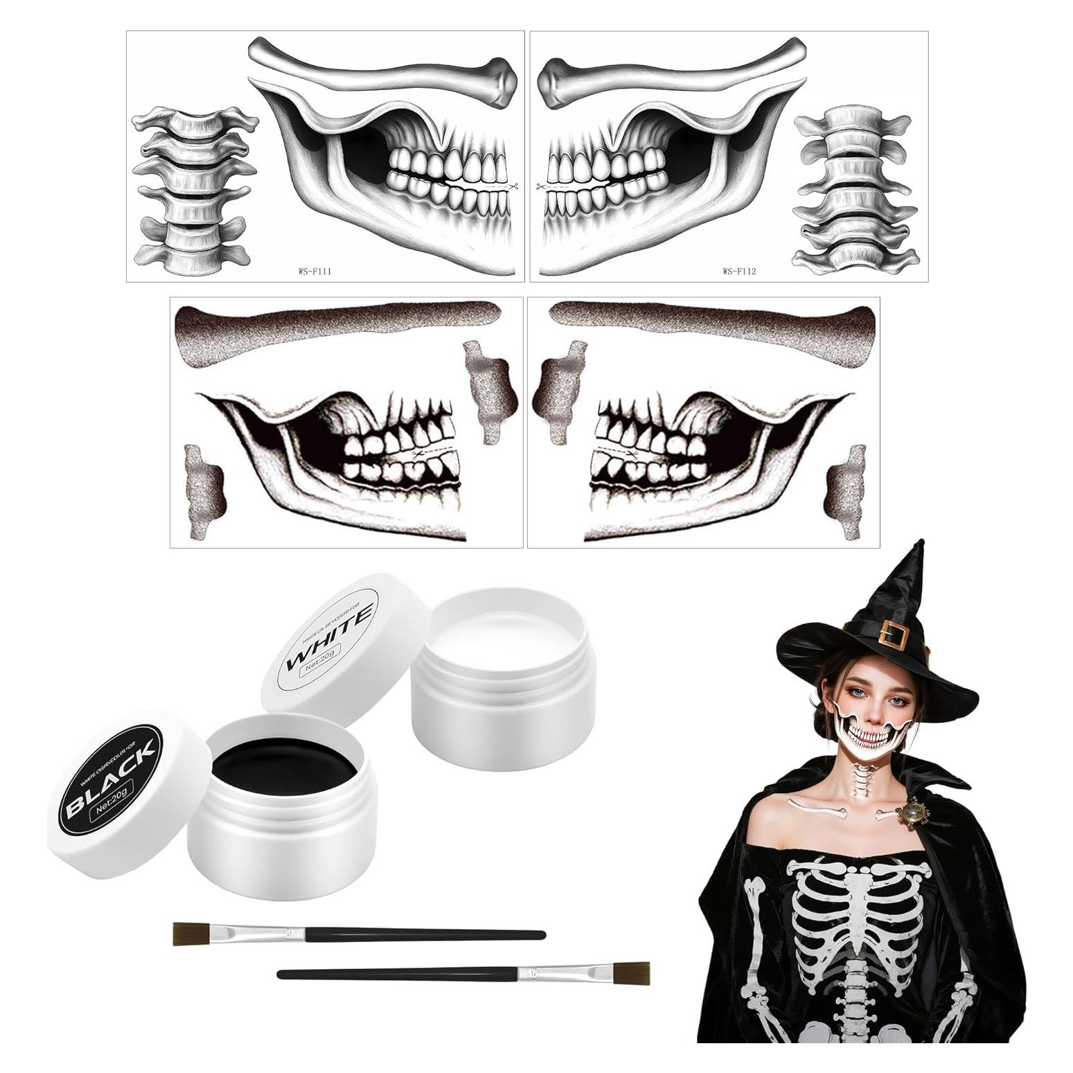 Kit de Calcomanías de Cara de Esqueleto Halloween BESTOCEAN