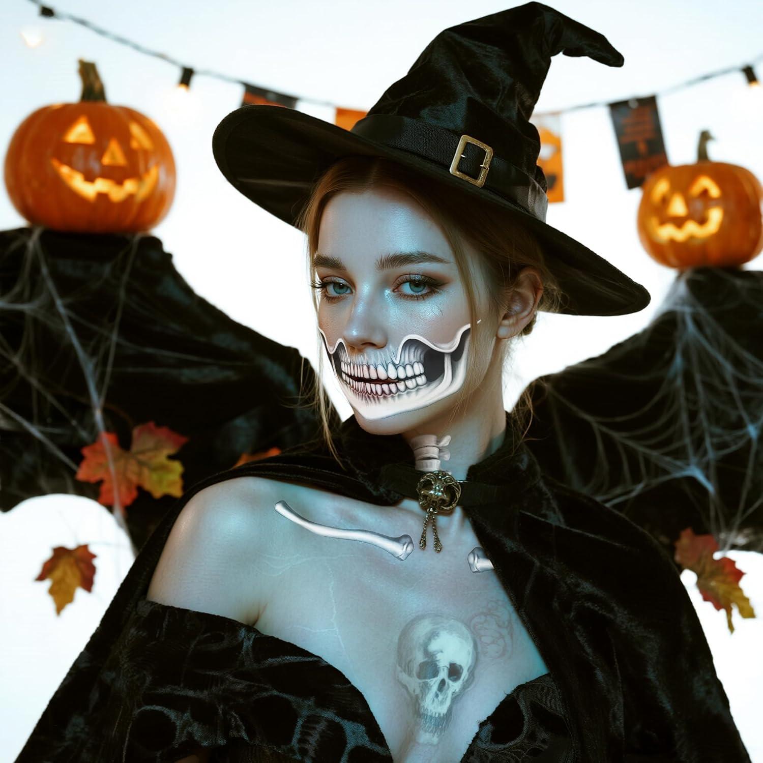 Kit de Calcomanías de Cara de Esqueleto Halloween BESTOCEAN