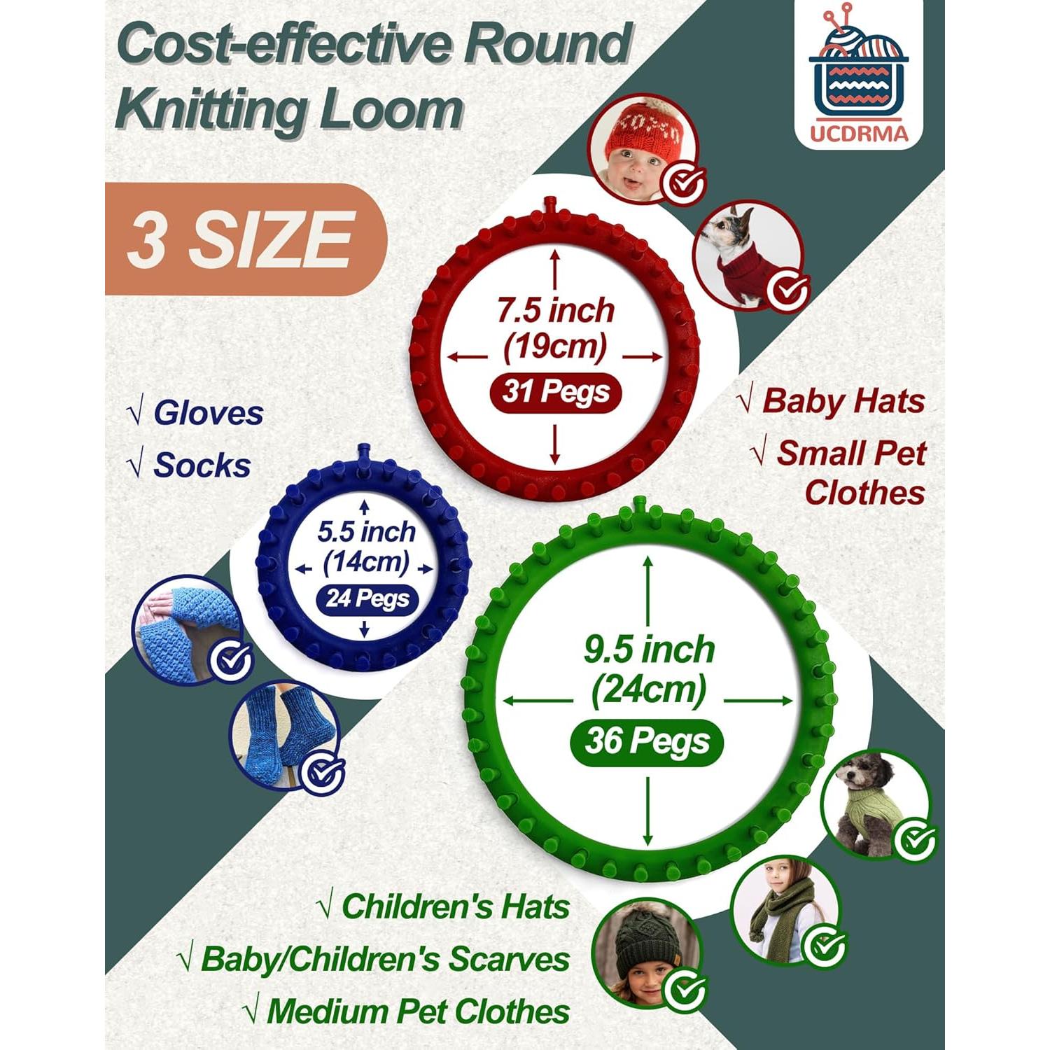 Kit de Telar de Tejer Redondo UCDRMA 3 Tamaños para Principiantes
