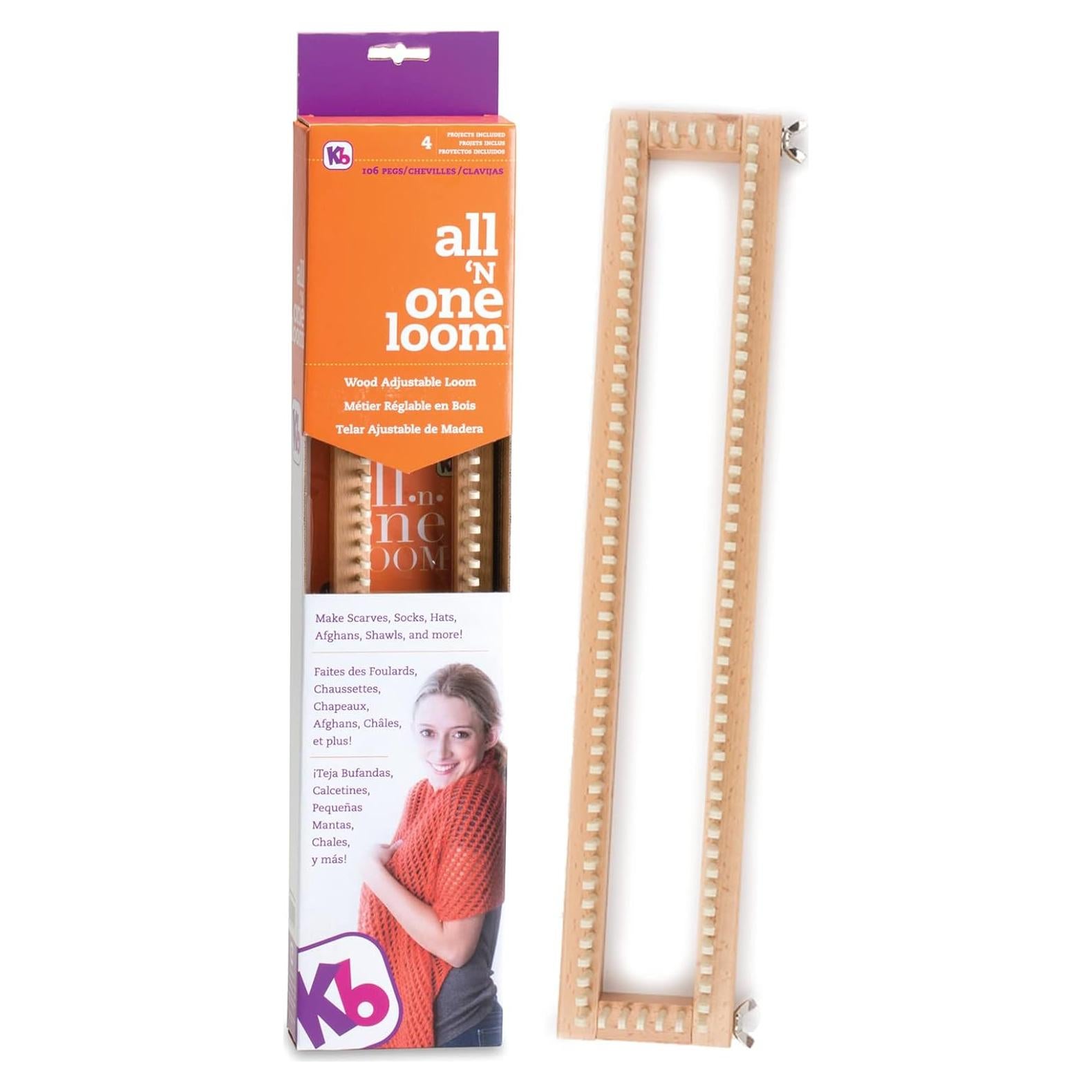 Tablero de Tejer Auténtico 45.72 cm Ajustable 106 Clavos Madera Dura