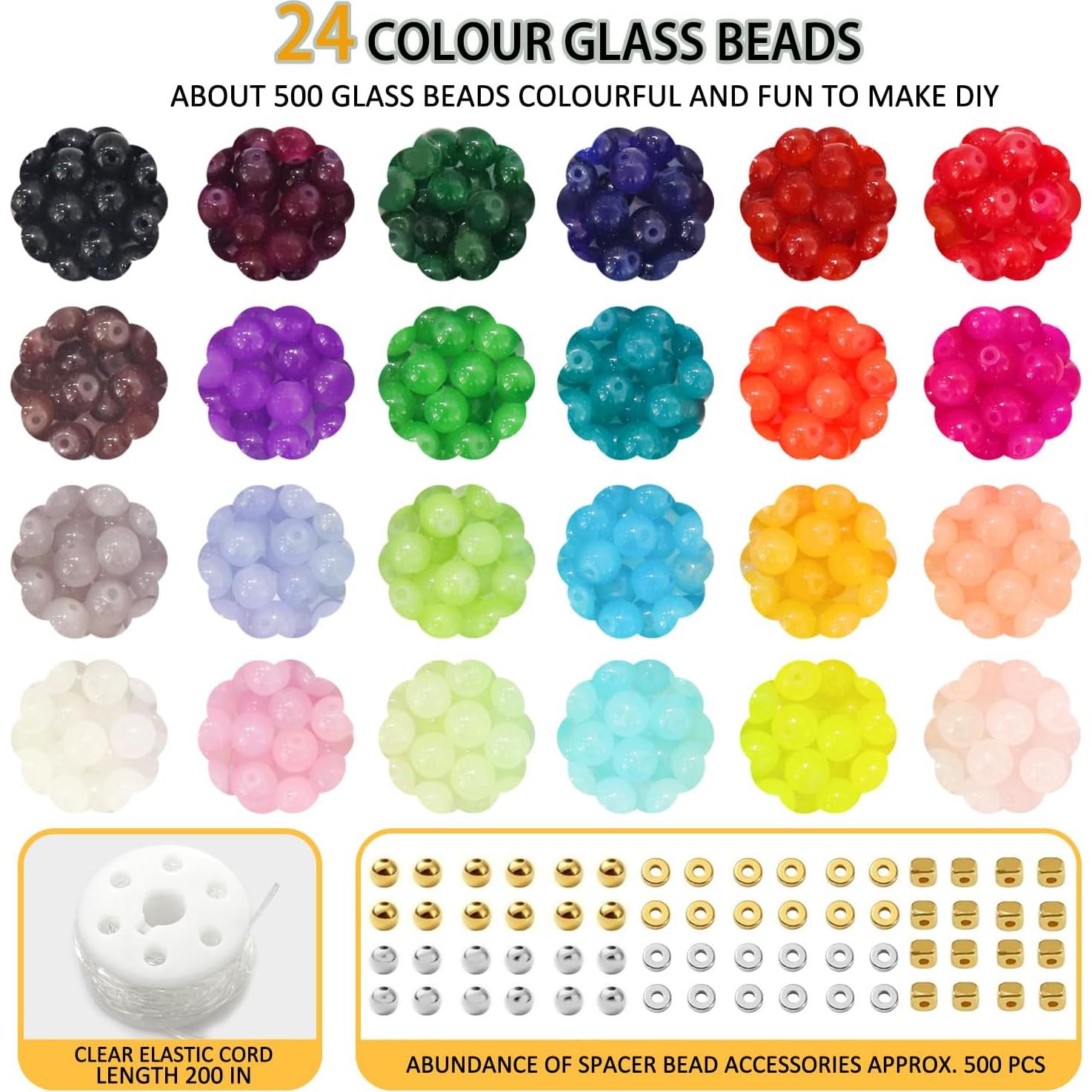 Kit de Pulseras de Perlas de Vidrio JULIMAIDONG 1000pcs 24 Colores