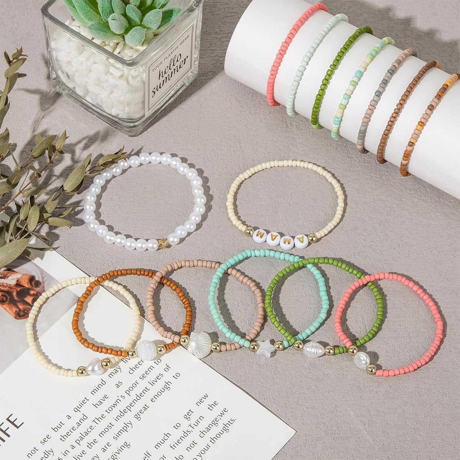 Kit de Pulseras de Cuentas TEXGIZRLY 3mm 24 Colores DIY