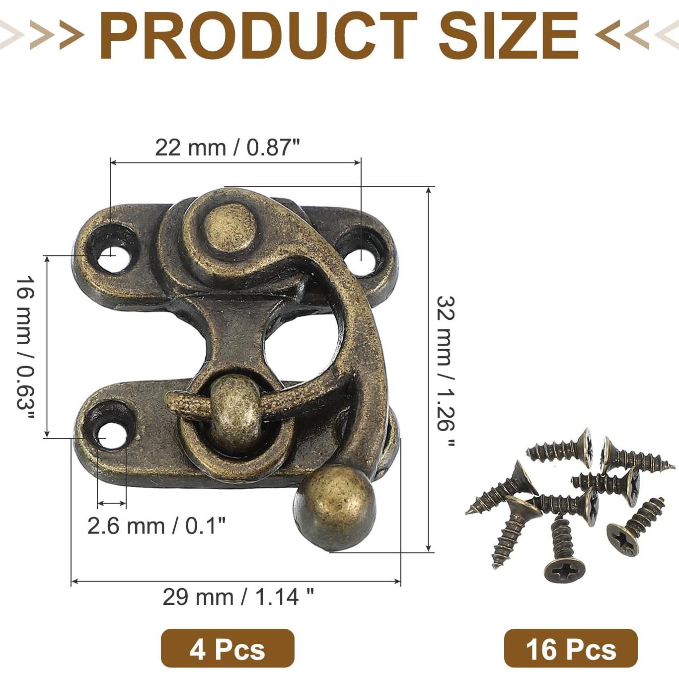 Pestillo de Caja de Madera PATIKIL 32x29mm Bronce Vintage 4 Pcs