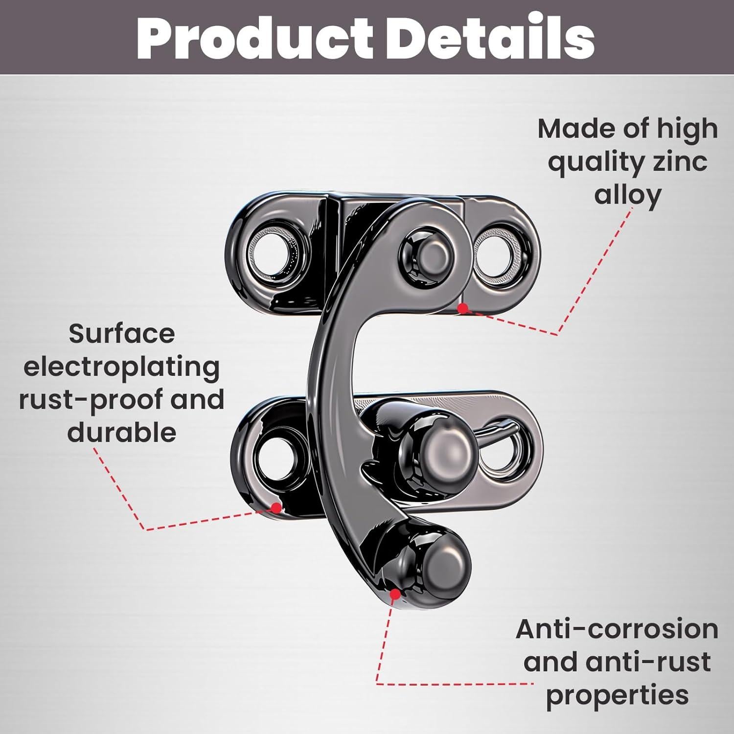 4 Pestillos de Gancho Antiguo LXUEJIE Negros con Tornillos