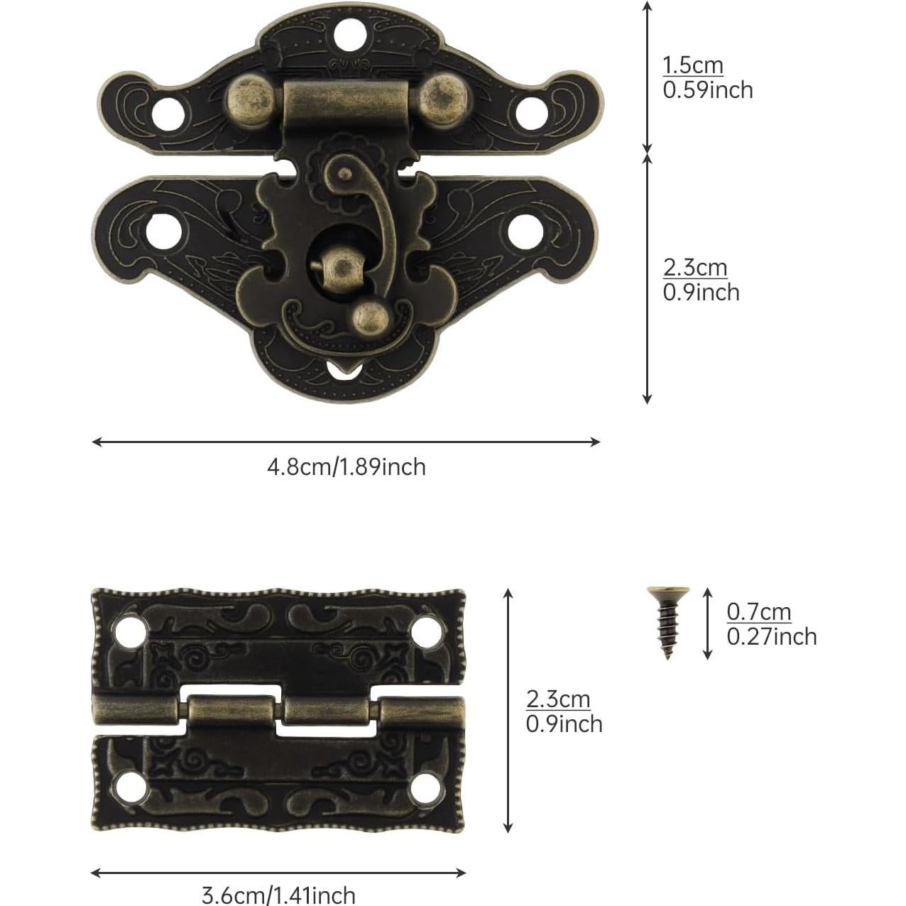 Kit de Bisagras y Cerraduras Vintage HOJLKLD - 4 Cerraduras y 8 Bisagras de Bronce Antiguo