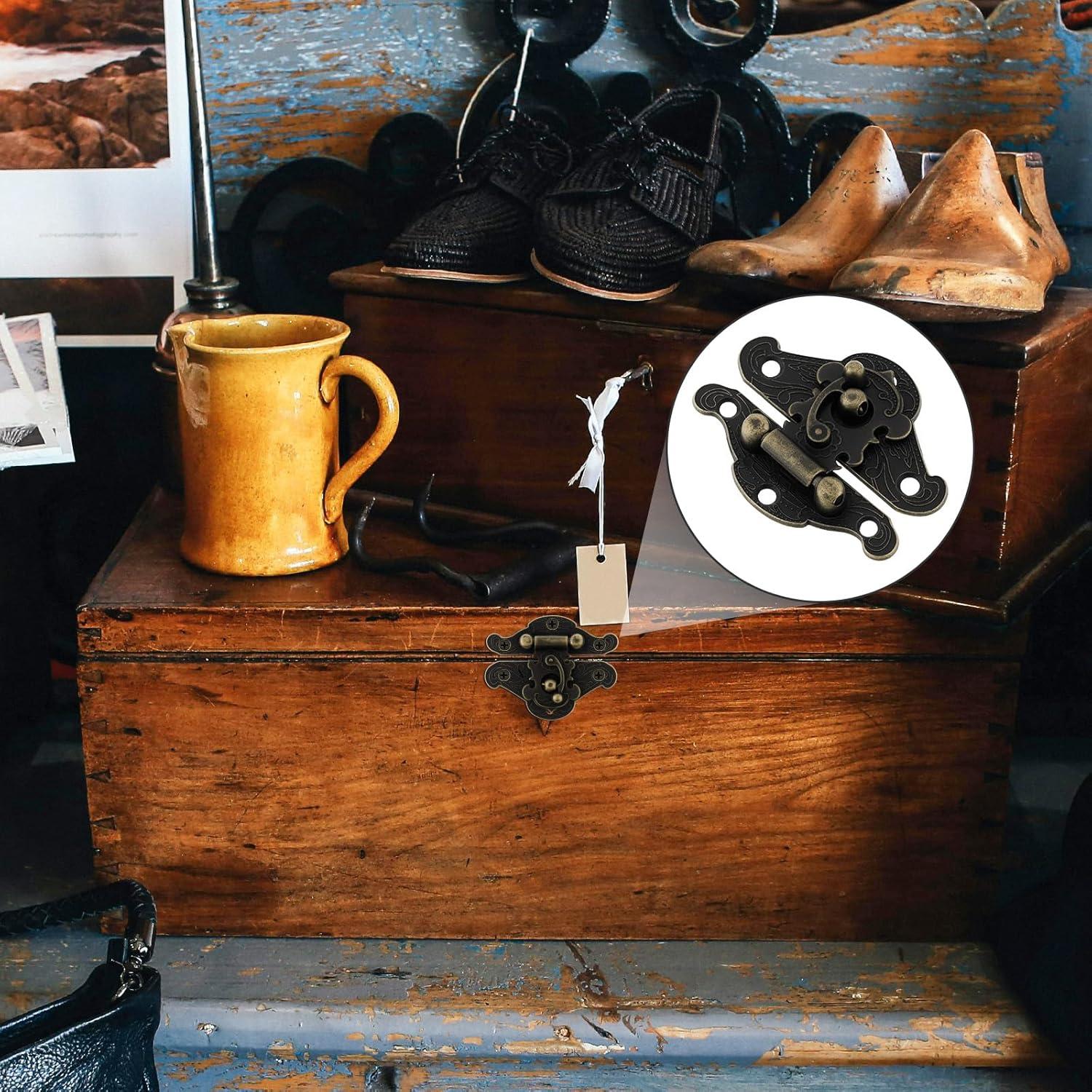 Kit de Bisagras y Cerraduras Vintage HOJLKLD - 4 Cerraduras y 8 Bisagras de Bronce Antiguo