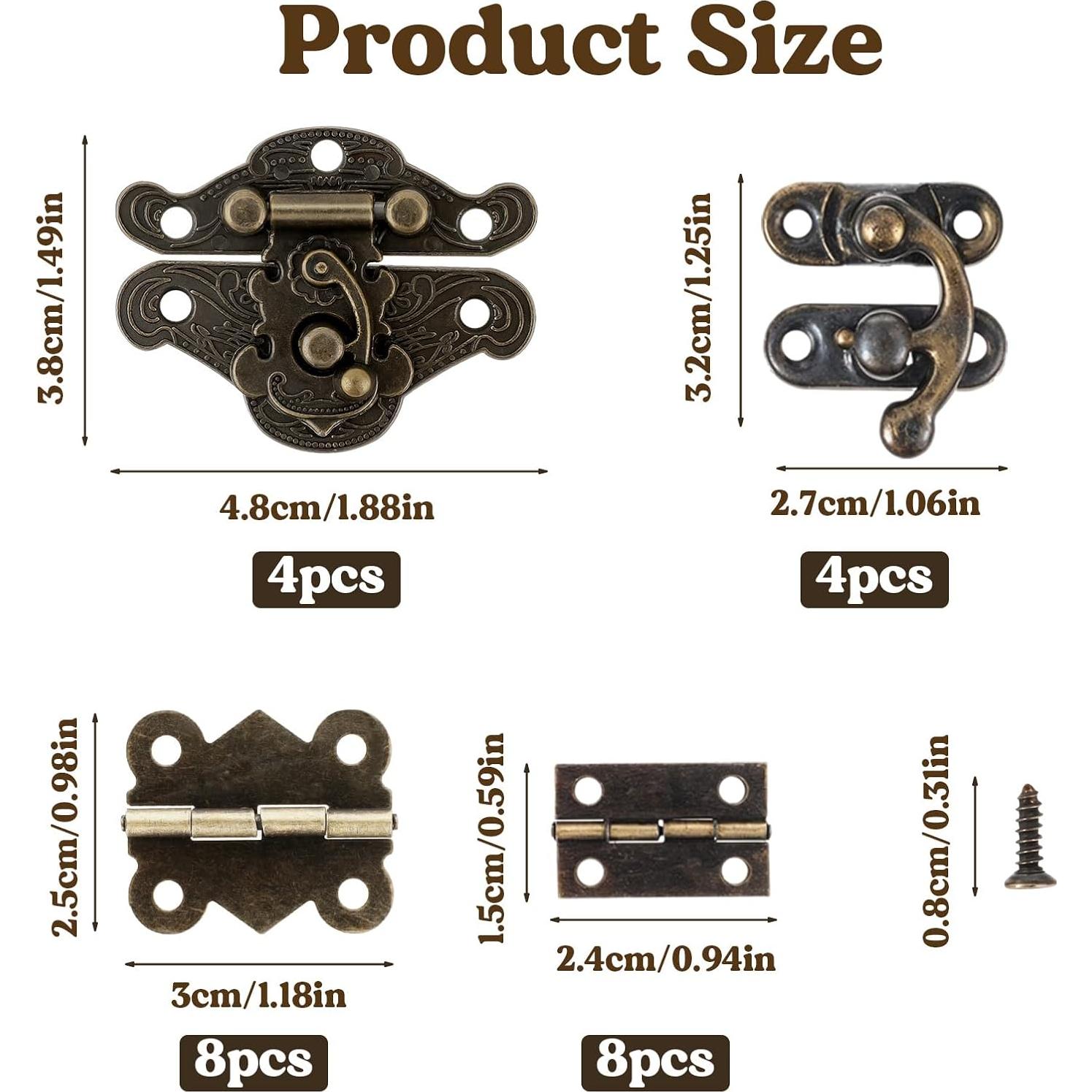 Juego de 24 Bisagras y Cerraduras Retro Psyqtsuary Bronce