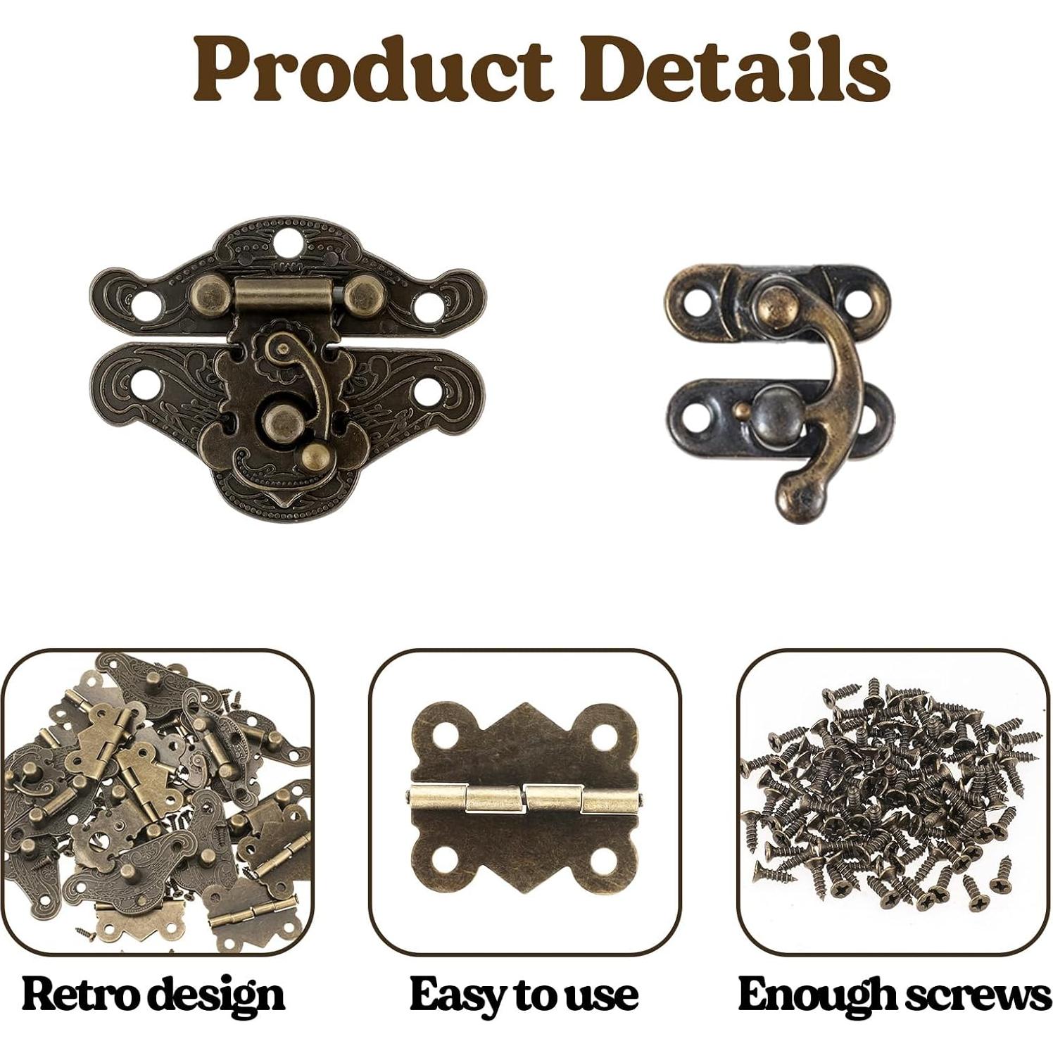 Juego de 24 Bisagras y Cerraduras Retro Psyqtsuary Bronce