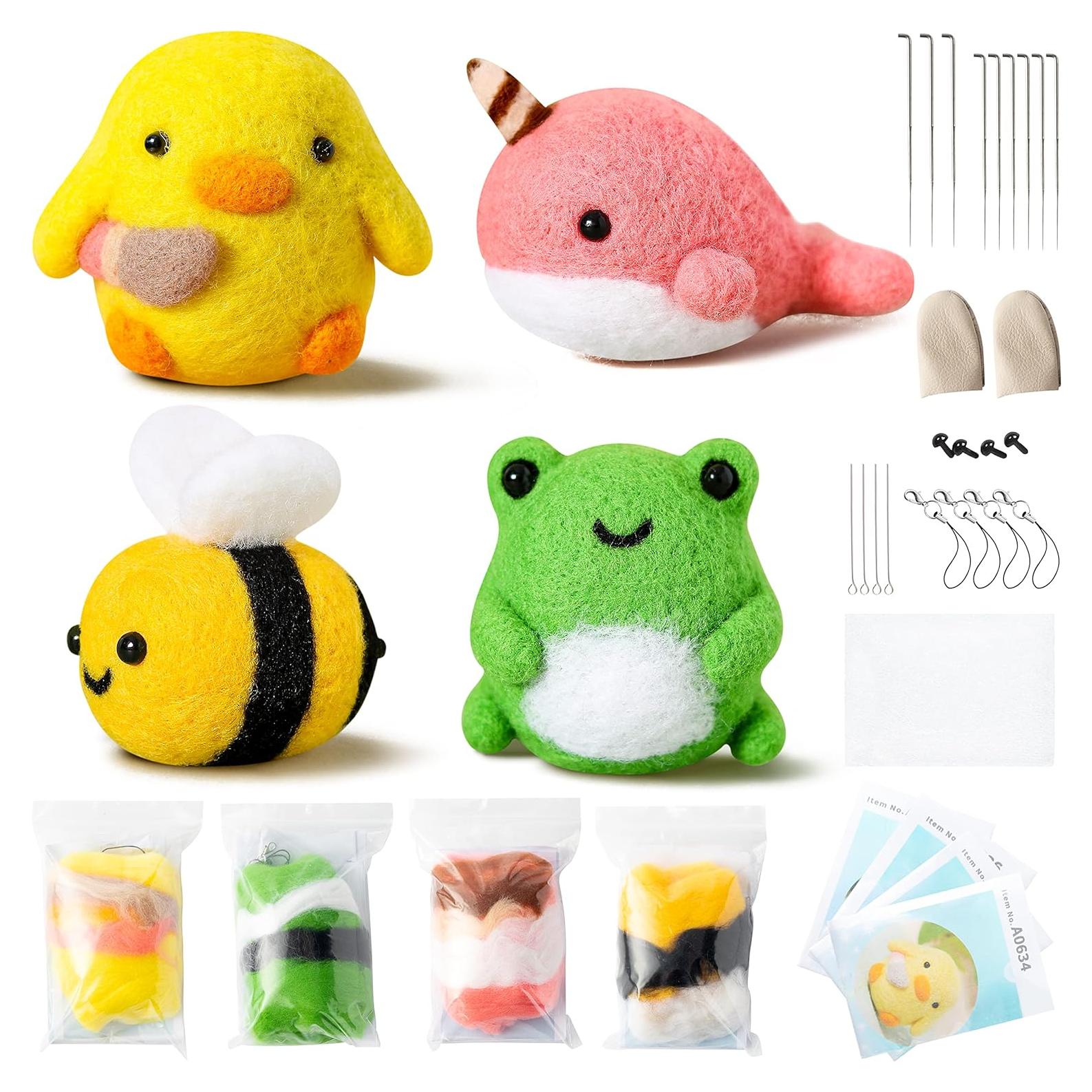 Kit de Manualidades WATINC Fieltro con Aguja 4 Animales DIY