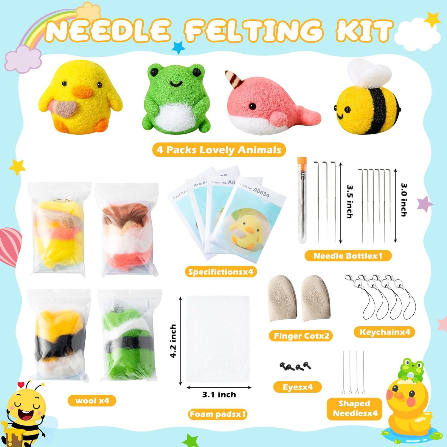 Kit de Manualidades WATINC Fieltro con Aguja 4 Animales DIY