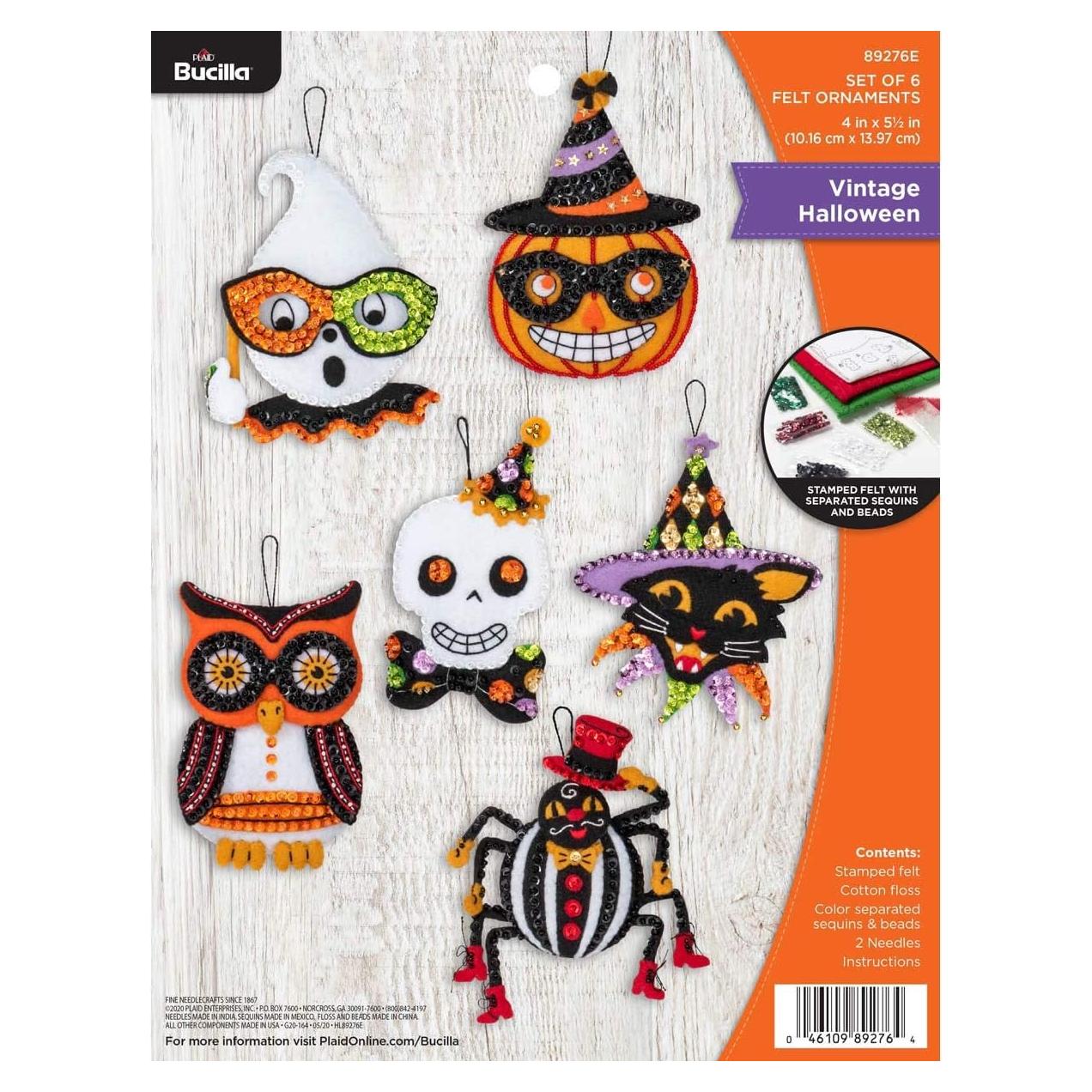 Kit de Adornos de Fieltro Halloween Vintage Bucilla 89276E - 6 Piezas