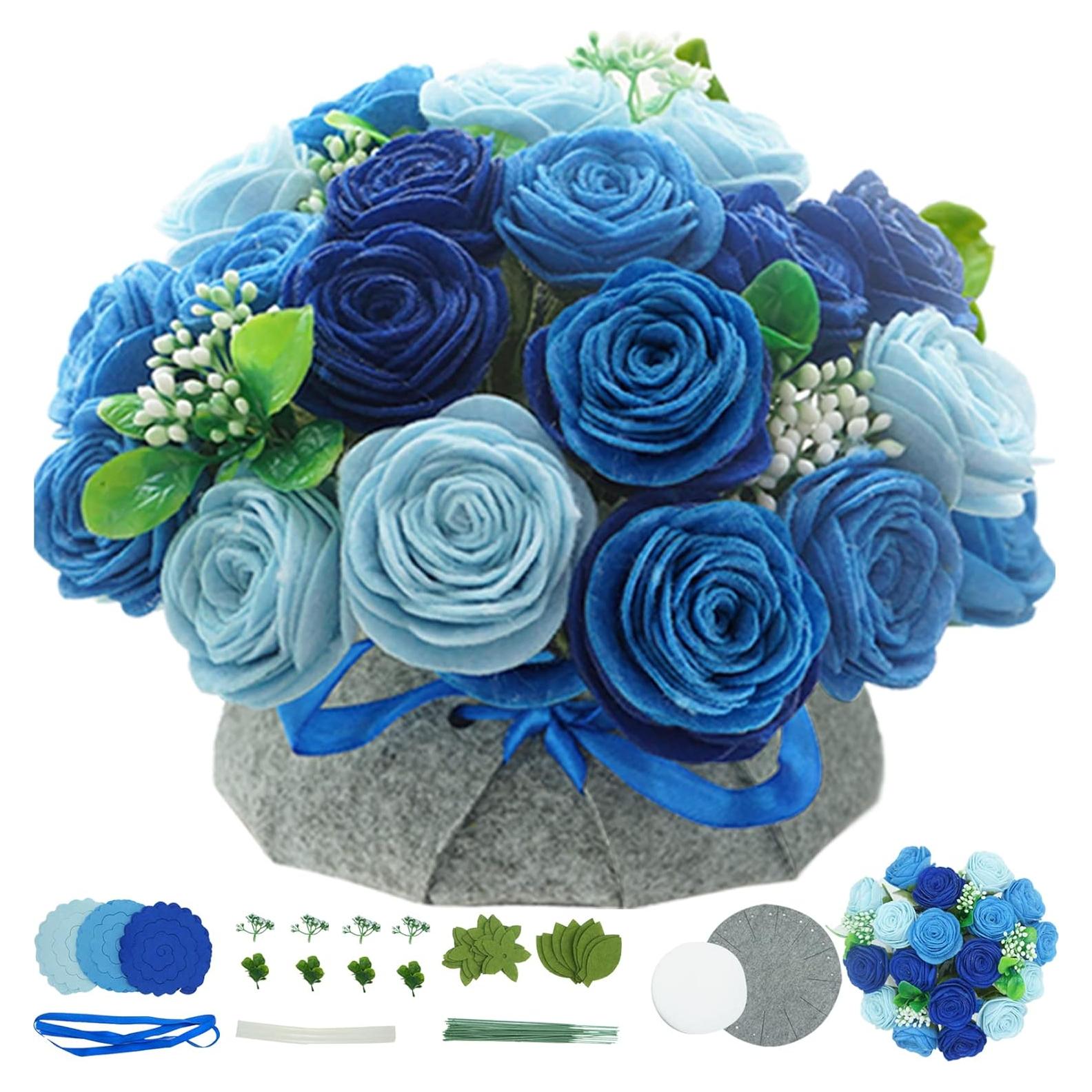 Kit de Artesanía de Flores de Fieltro BAZIMA - Ramo de Rosas Azules