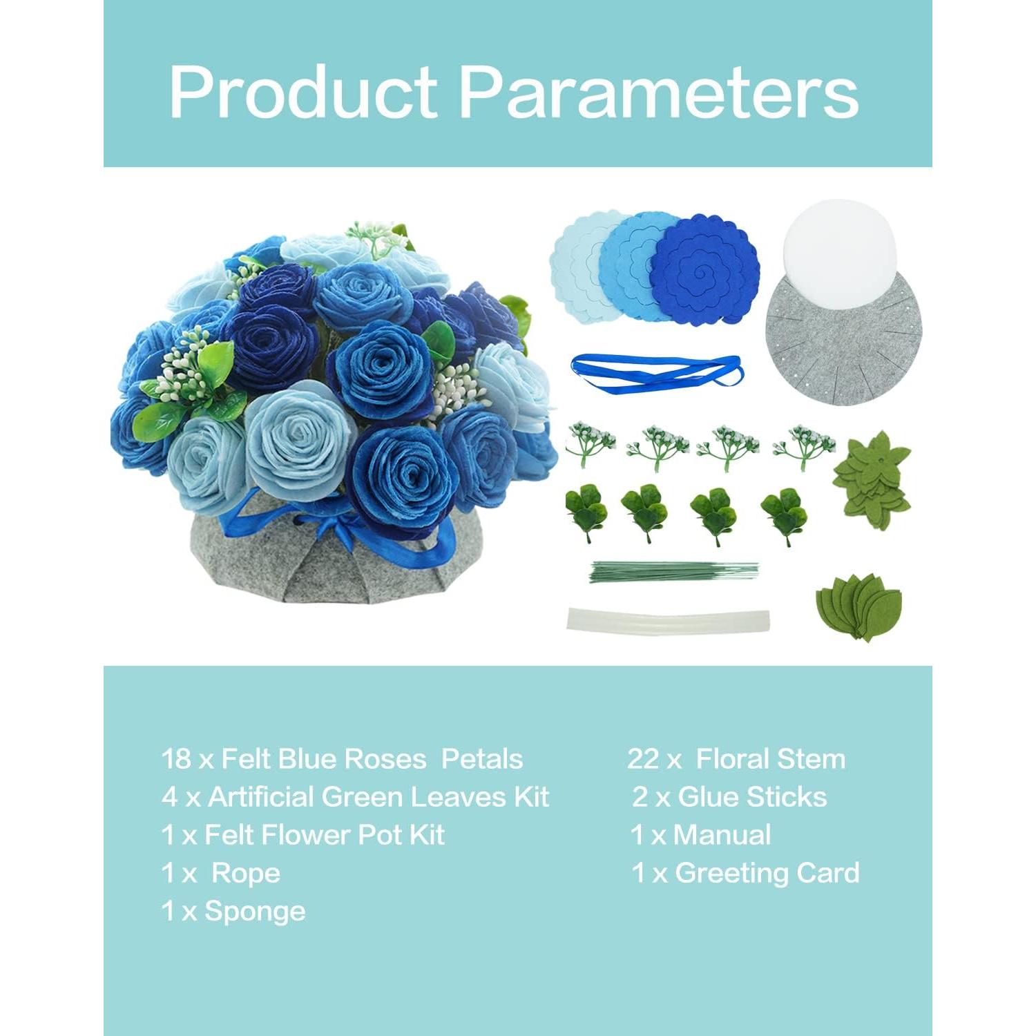 Kit de Artesanía de Flores de Fieltro BAZIMA - Ramo de Rosas Azules