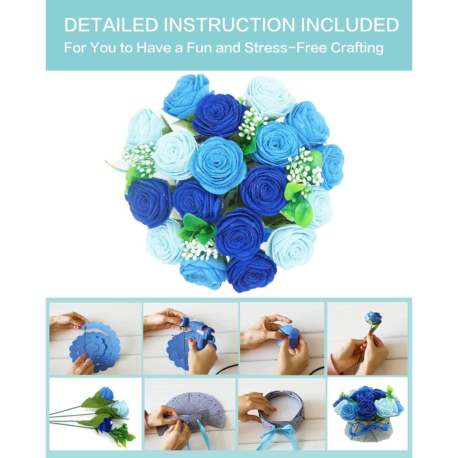 Kit de Artesanía de Flores de Fieltro BAZIMA - Ramo de Rosas Azules