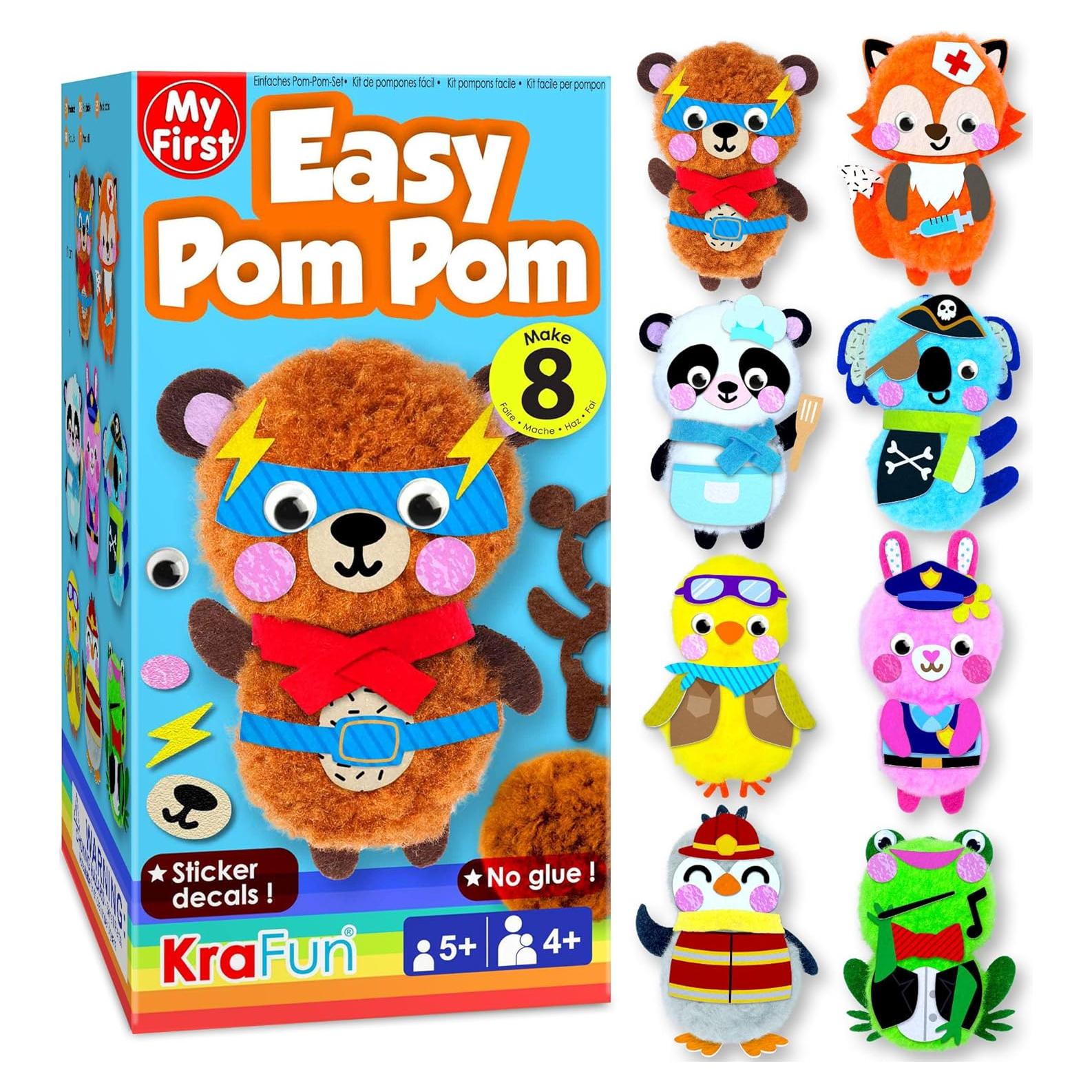 Kit de Manualidades Pom Pom KRAFUN - 8 Animales DIY para Niños