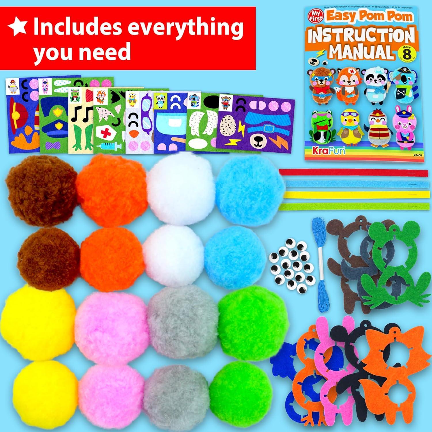 Kit de Manualidades Pom Pom KRAFUN - 8 Animales DIY para Niños