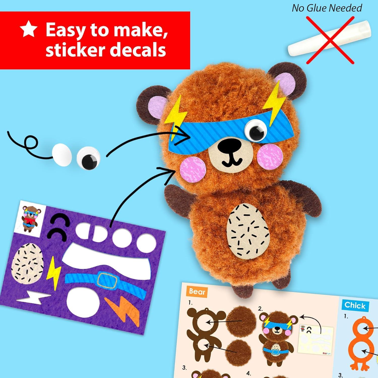 Kit de Manualidades Pom Pom KRAFUN - 8 Animales DIY para Niños