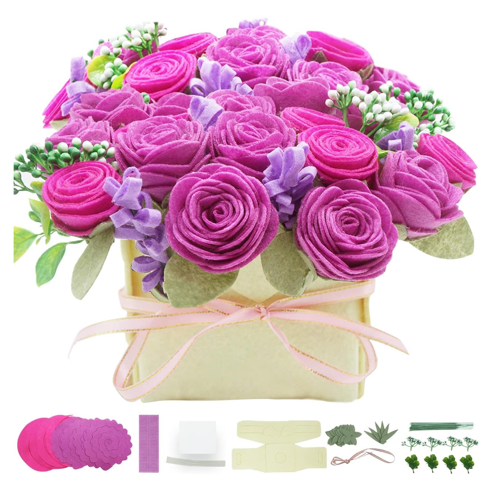 Kit de Manualidades BAZIMA - Flores de Fieltro Rosa y Lavanda