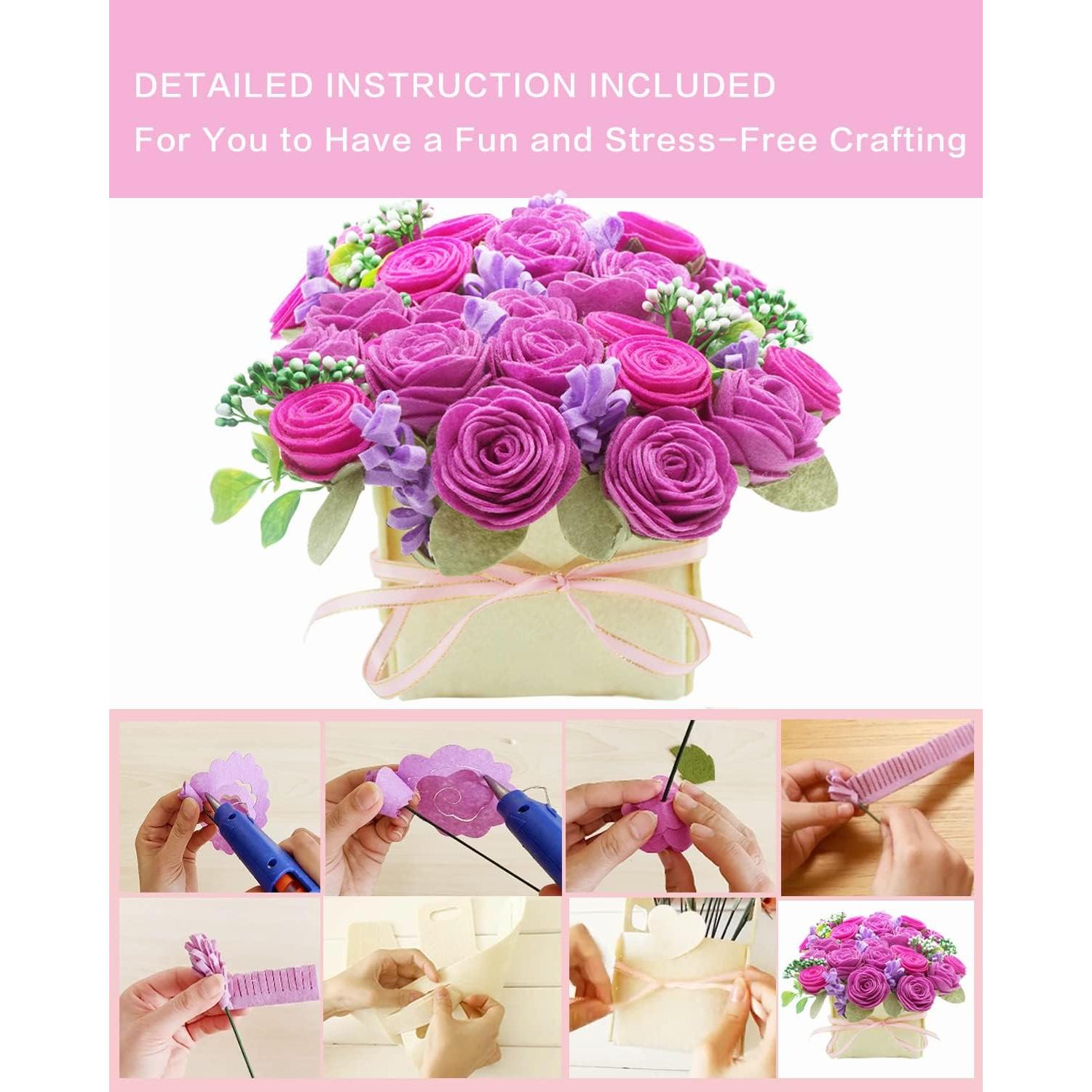 Kit de Manualidades BAZIMA - Flores de Fieltro Rosa y Lavanda