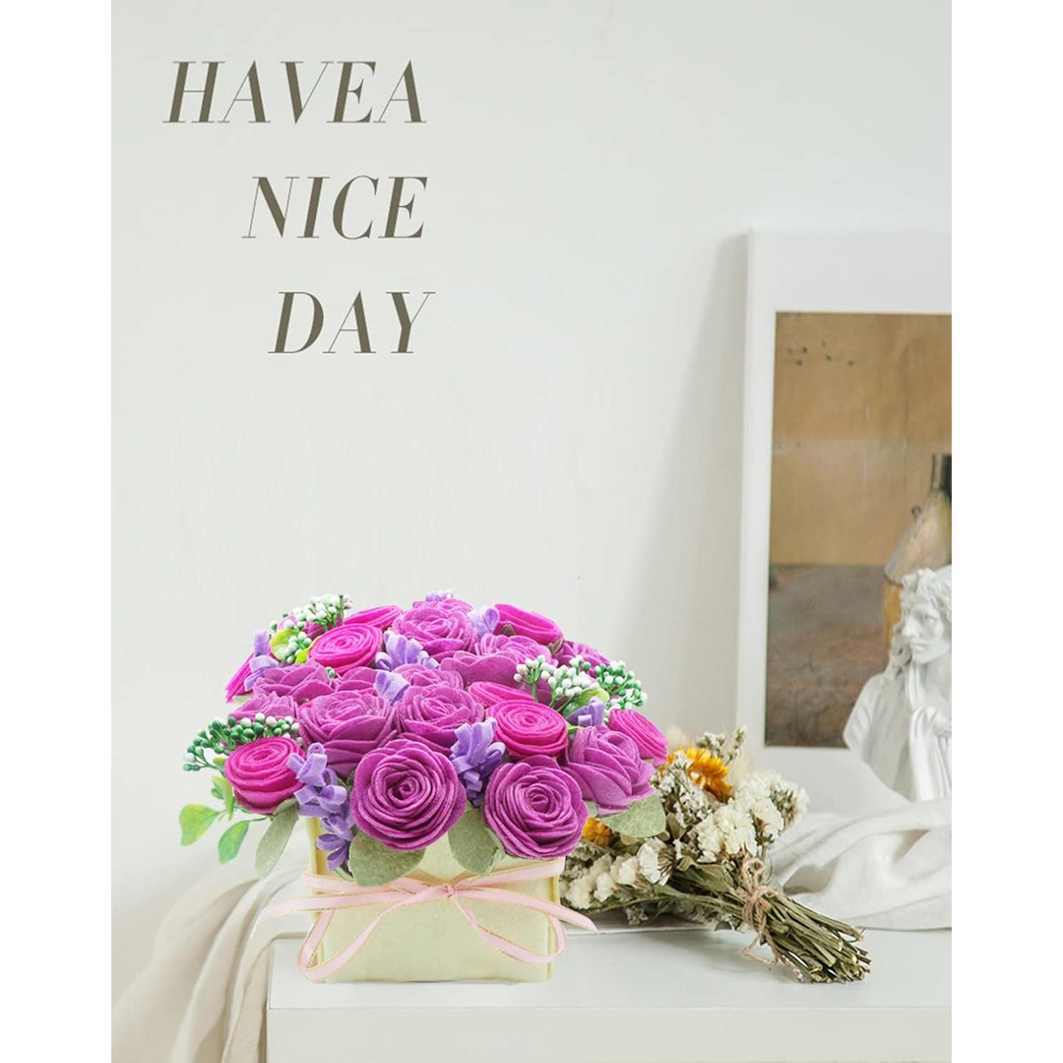 Kit de Manualidades BAZIMA - Flores de Fieltro Rosa y Lavanda