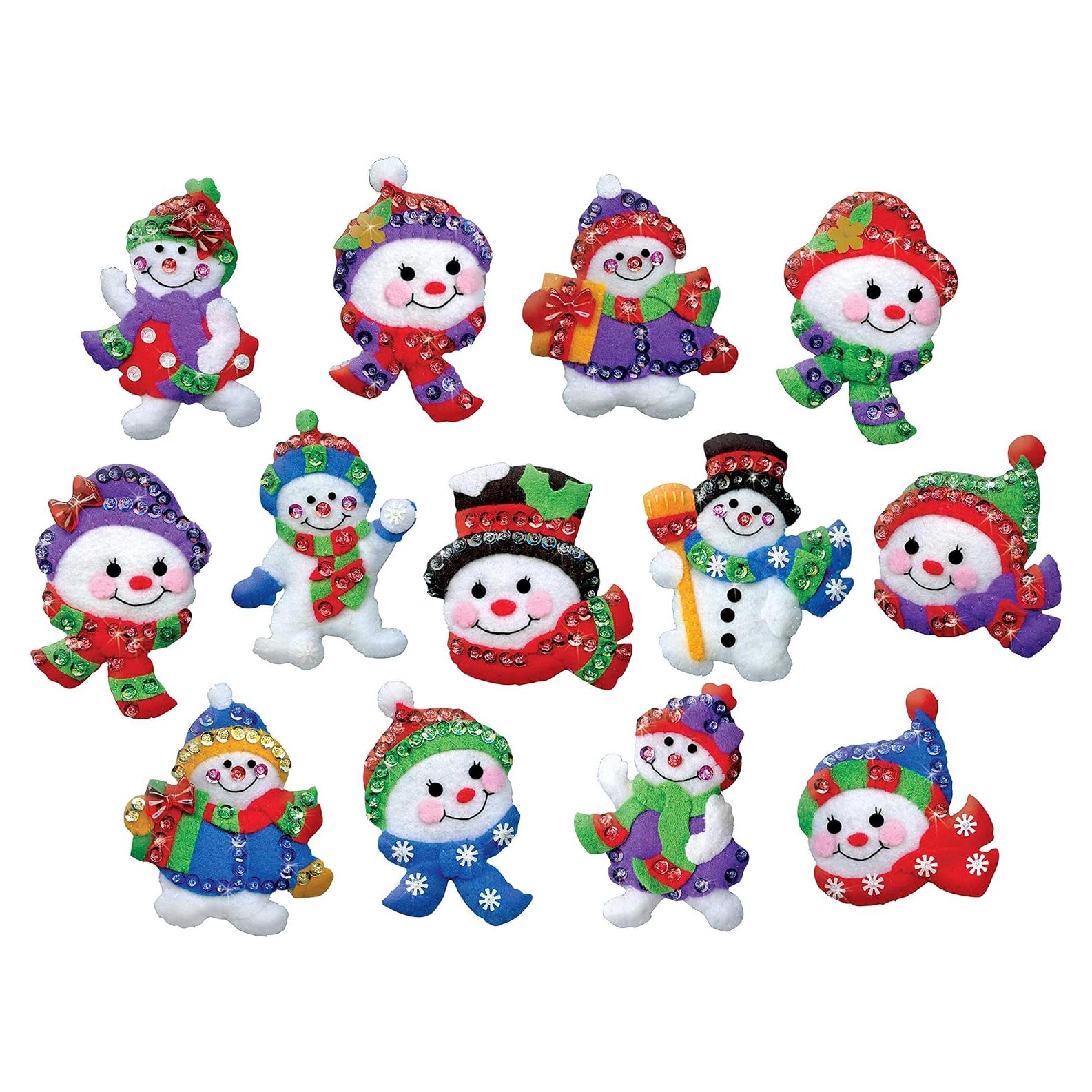 Kit de Adornos de Fieltro Muñecos de Nieve Jolly - 13 Piezas