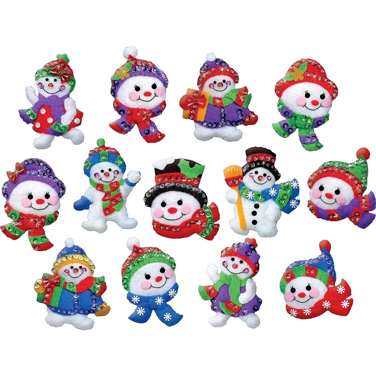 Kit de Adornos de Fieltro Muñecos de Nieve Jolly - 13 Piezas