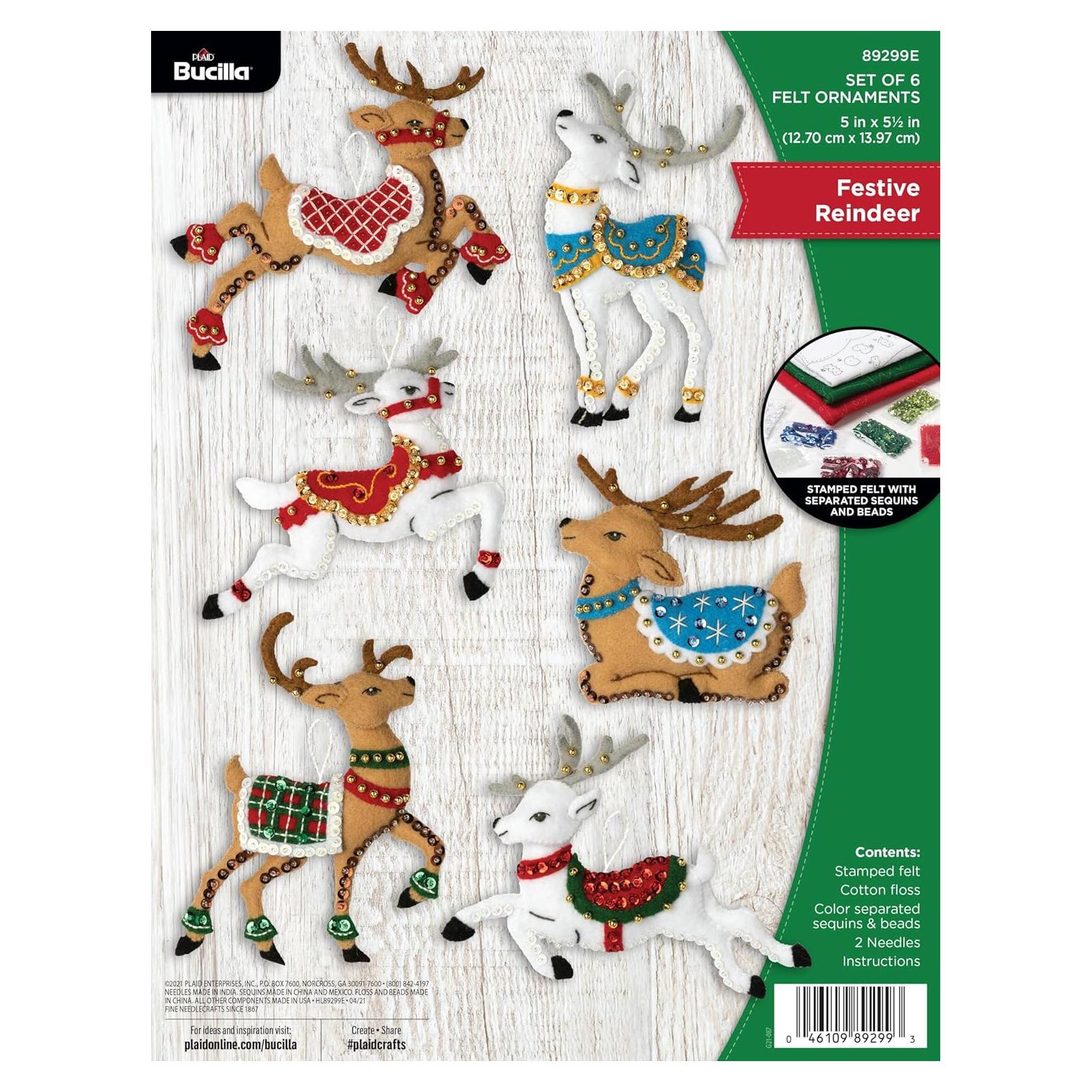 Kit de Adornos de Fieltro Bucilla Reno Festivo 6 Piezas