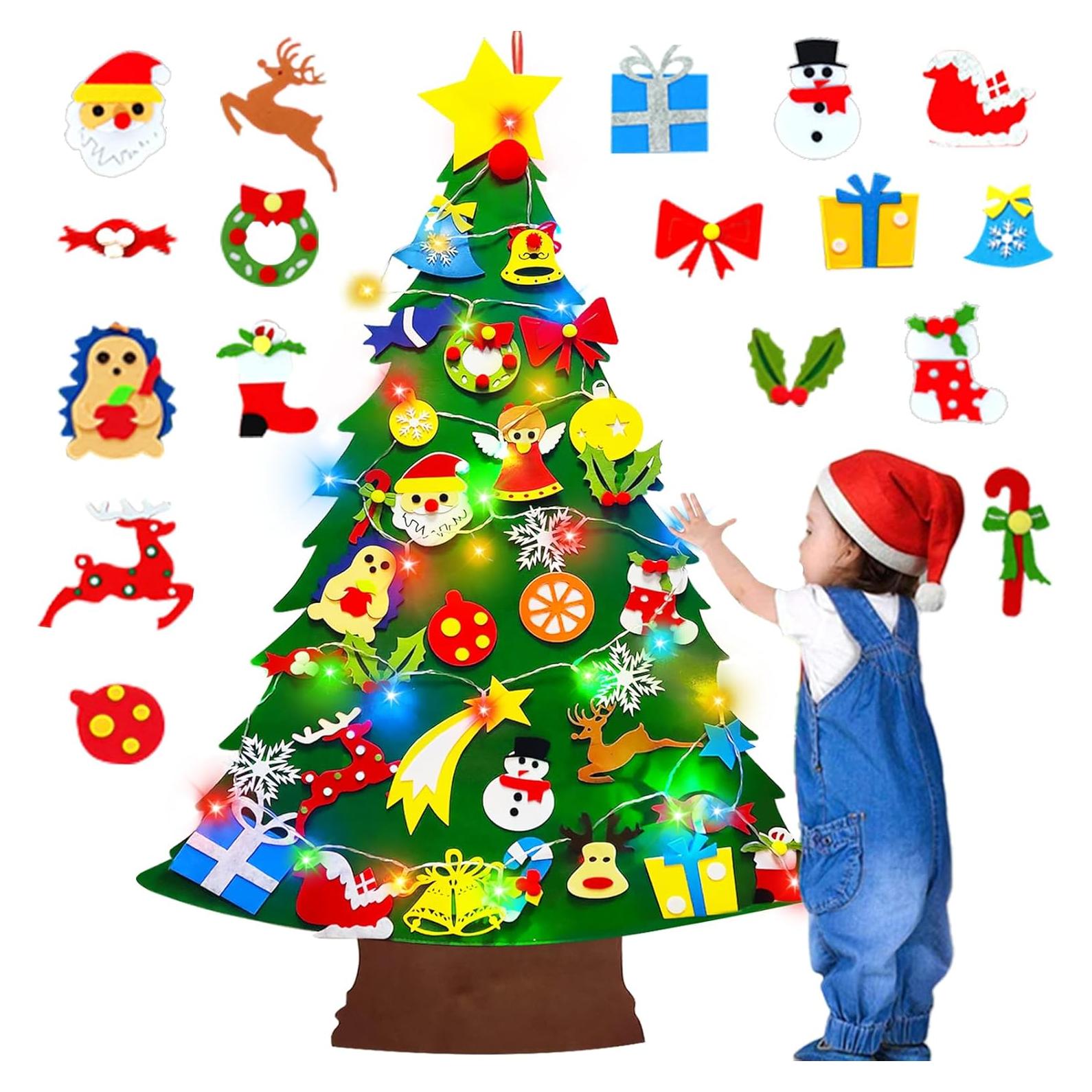 Árbol de Navidad de Fieltro Camlinbo 1.1m DIY con Luces y 34 Adornos