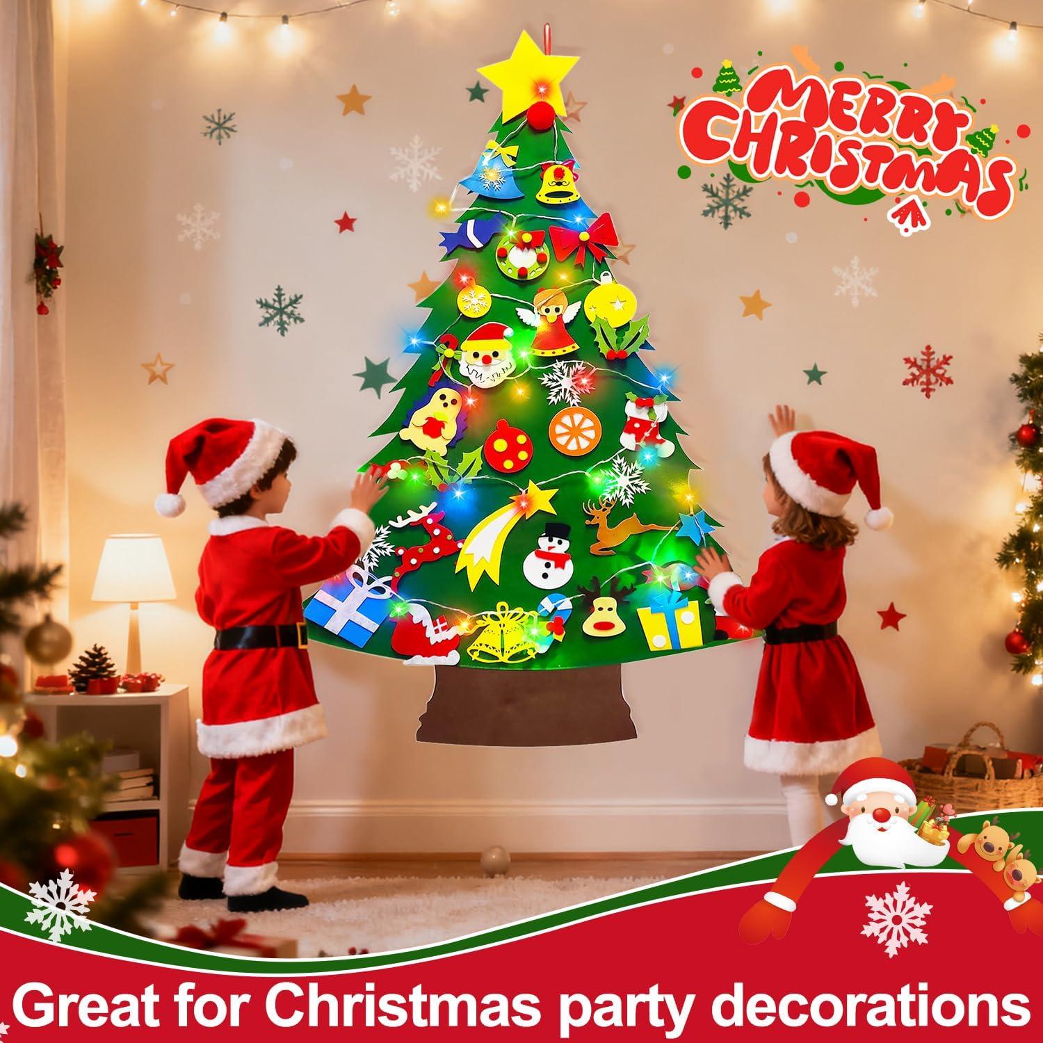 Árbol de Navidad de Fieltro Camlinbo 1.1m DIY con Luces y 34 Adornos