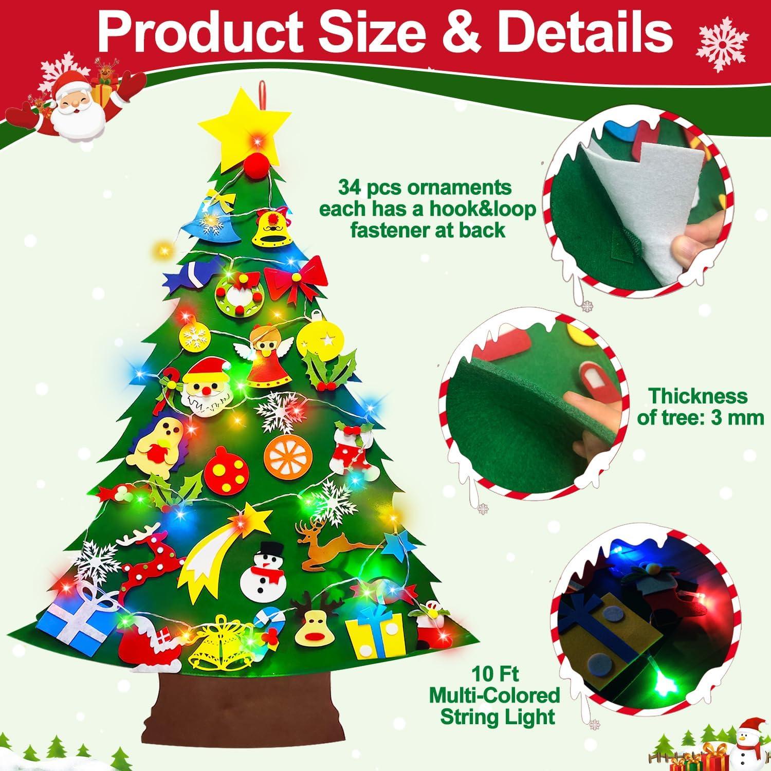 Árbol de Navidad de Fieltro Camlinbo 1.1m DIY con Luces y 34 Adornos