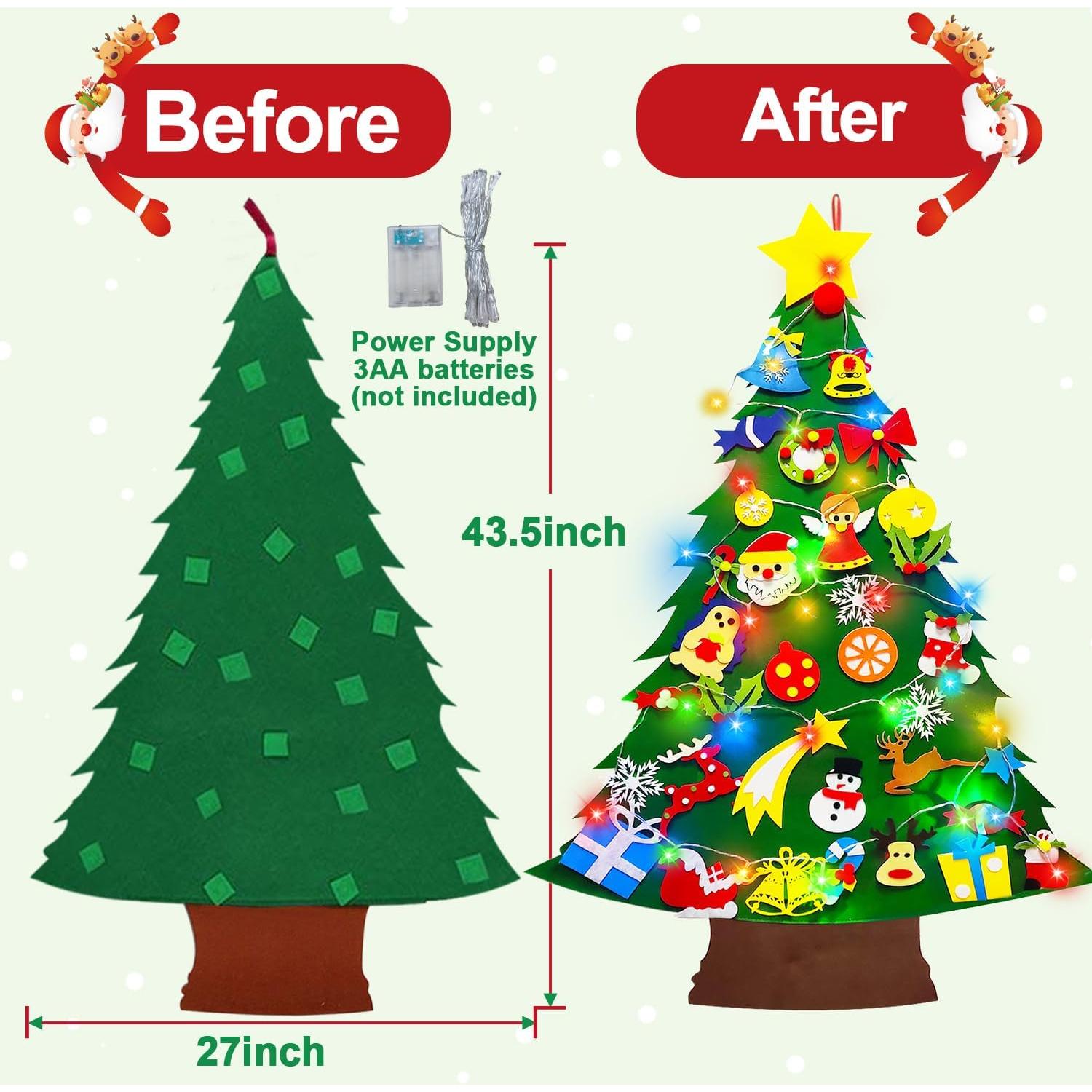 Árbol de Navidad de Fieltro Camlinbo 1.1m DIY con Luces y 34 Adornos