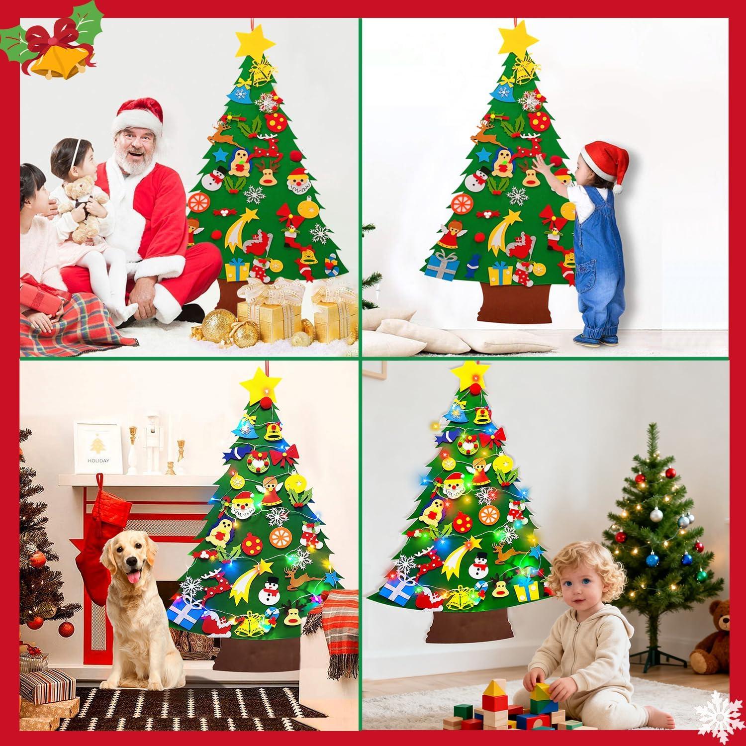 Árbol de Navidad de Fieltro Camlinbo 1.1m DIY con Luces y 34 Adornos