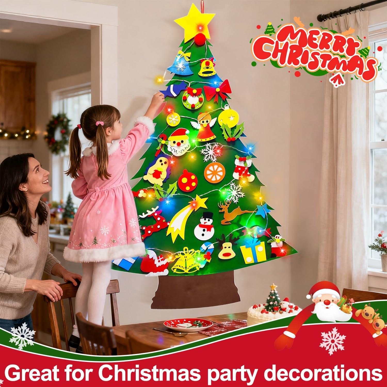 Árbol de Navidad de Fieltro Camlinbo 1.1m DIY con Luces y 34 Adornos