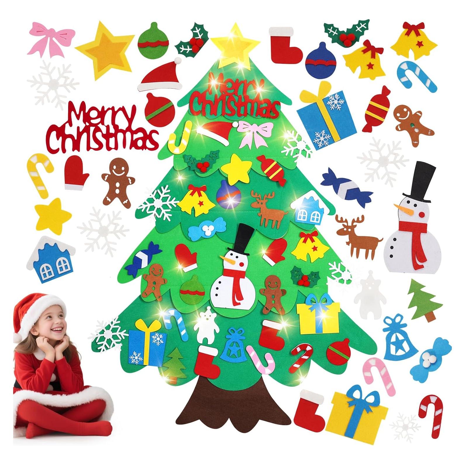 Árbol de Navidad de Fieltro DIY Srkmxzr 99x66 cm con Luces