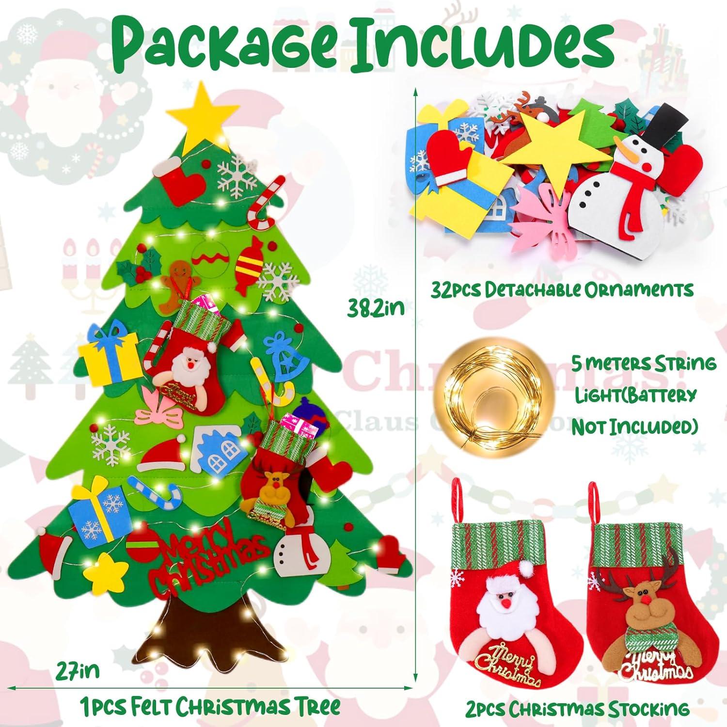 Árbol de Navidad de Fieltro BABORUI 0.91m con Luces y Adornos