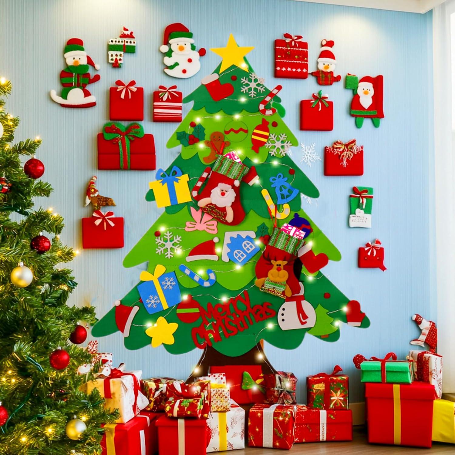 Árbol de Navidad de Fieltro BABORUI 0.91m con Luces y Adornos