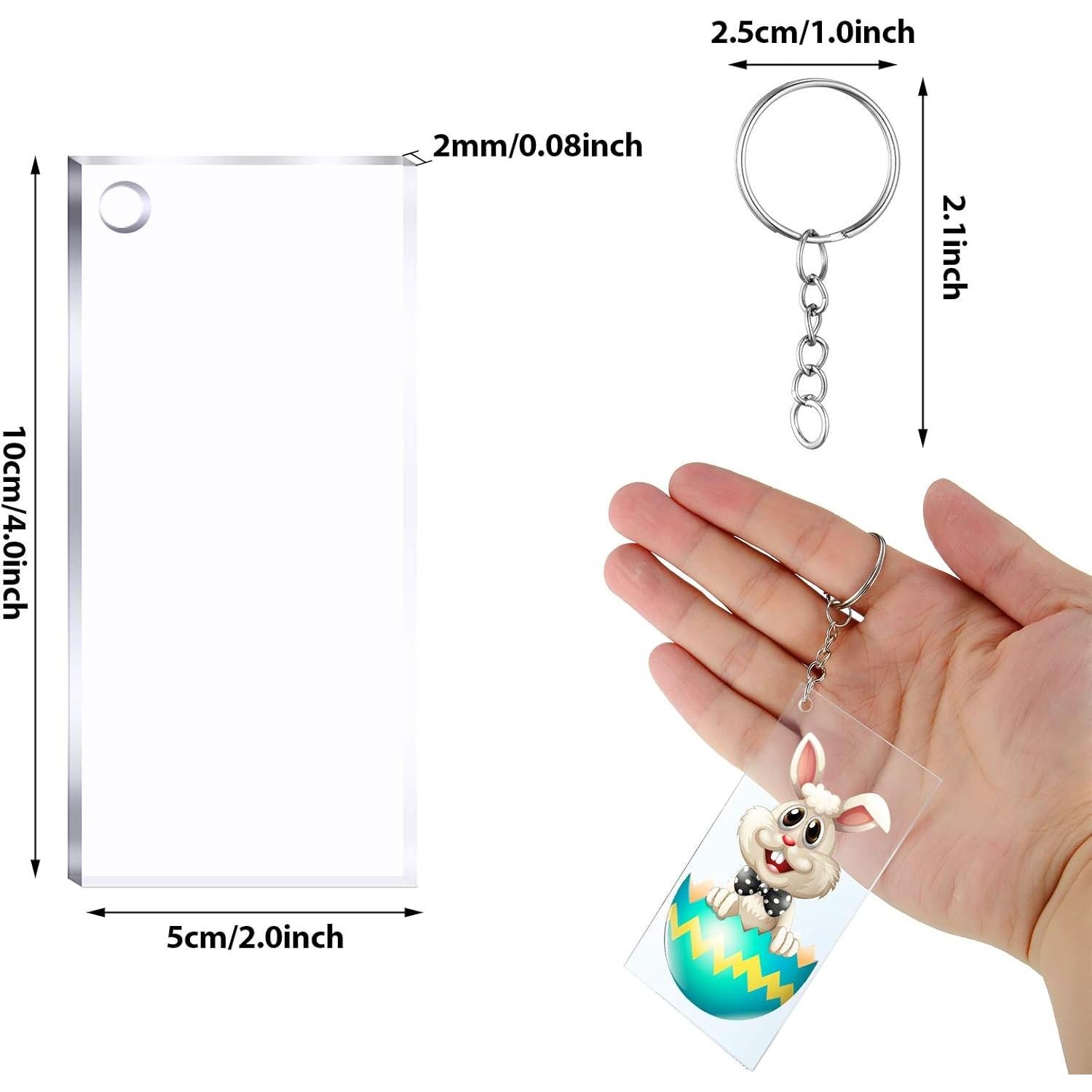 Llavero Acrílico Blanco Rectangular DIY Yaomiao - 12 Piezas