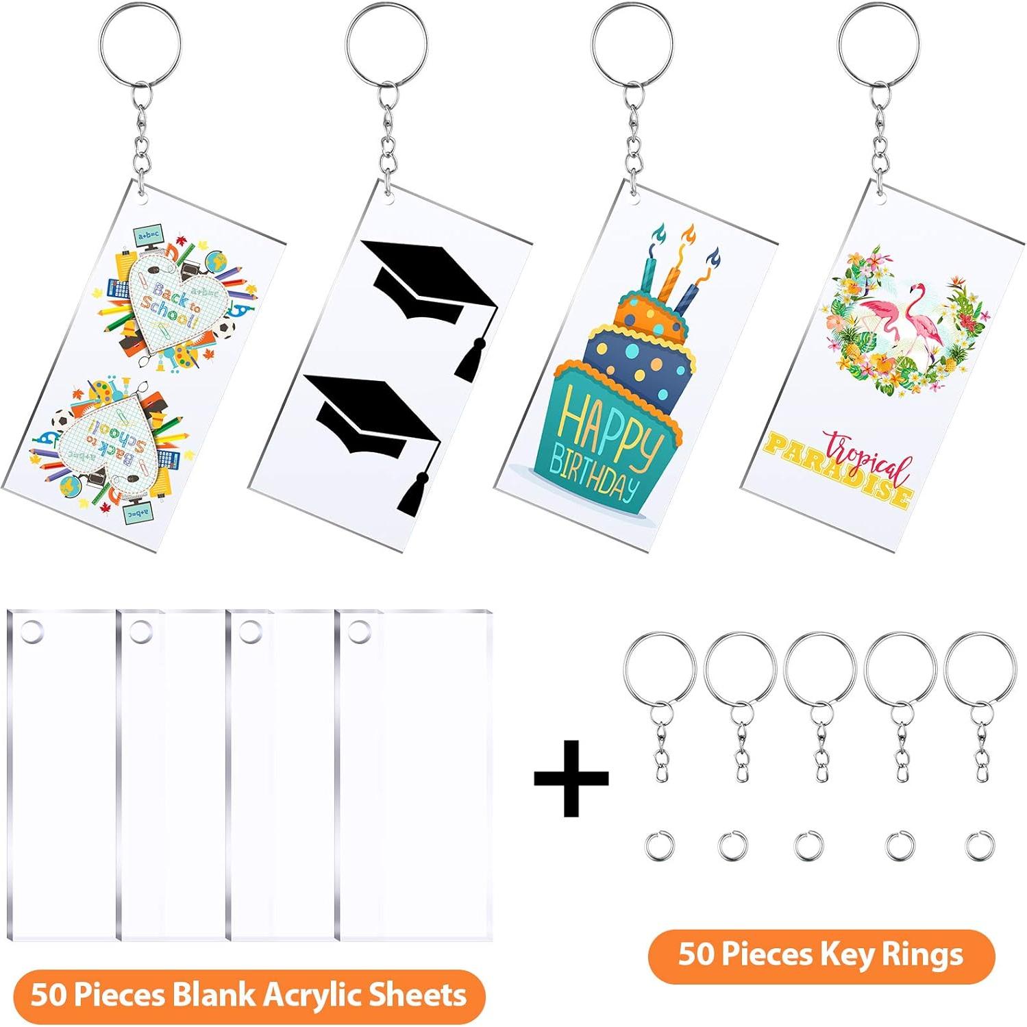 Llavero Acrílico Blanco Rectangular DIY Yaomiao - 12 Piezas