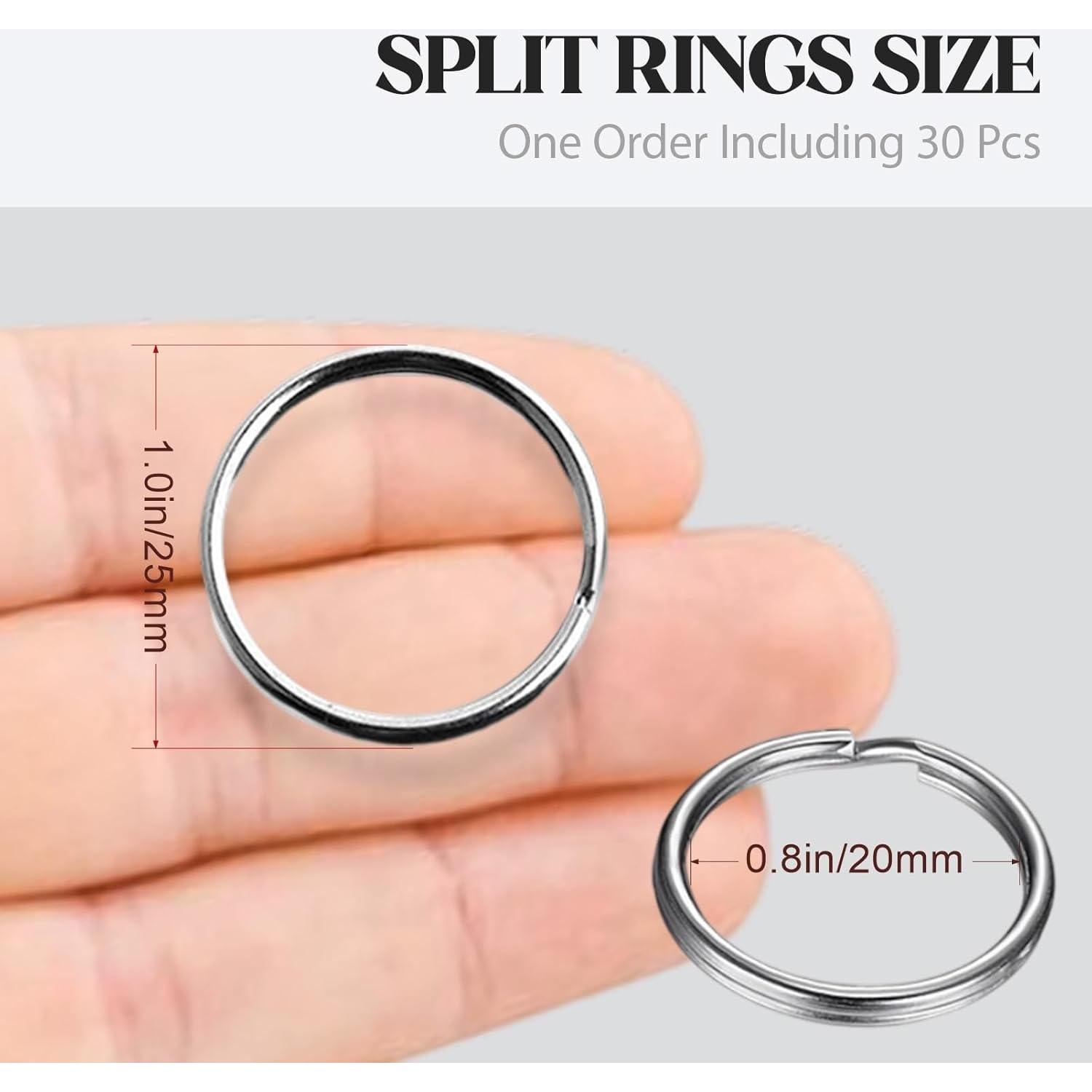 Anillo de Llavero Metálico Dividido 30 Piezas 25mm Plata