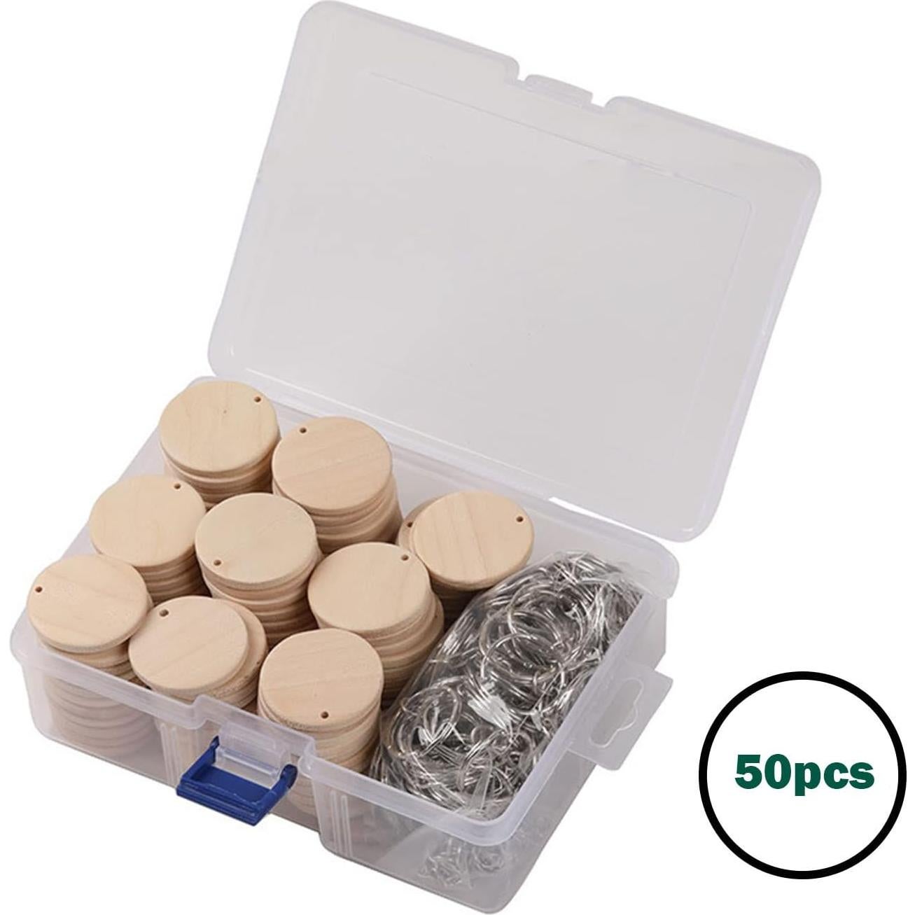 50 Piezas Círculos de Madera con Llaveros QMTSINEW